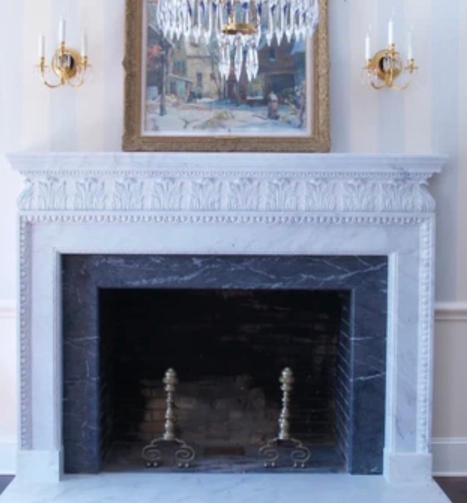 19th Century Palladian Style Carved Statuary Marble Fireplace Surround 3