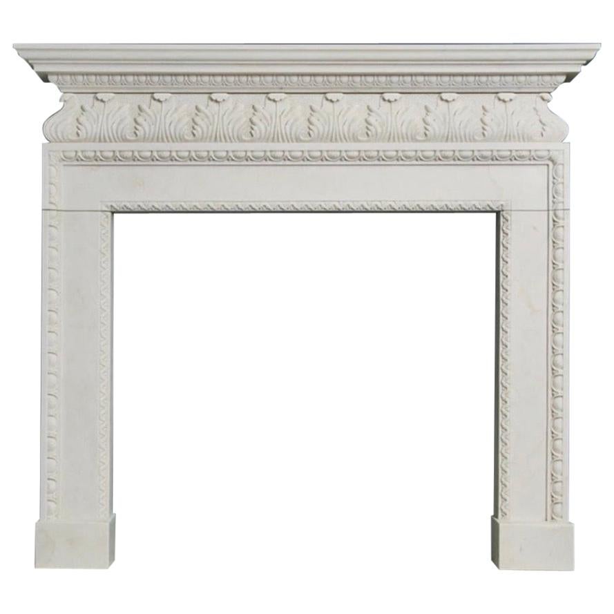 19th Century Palladian Style Carved Statuary Marble Fireplace Surround