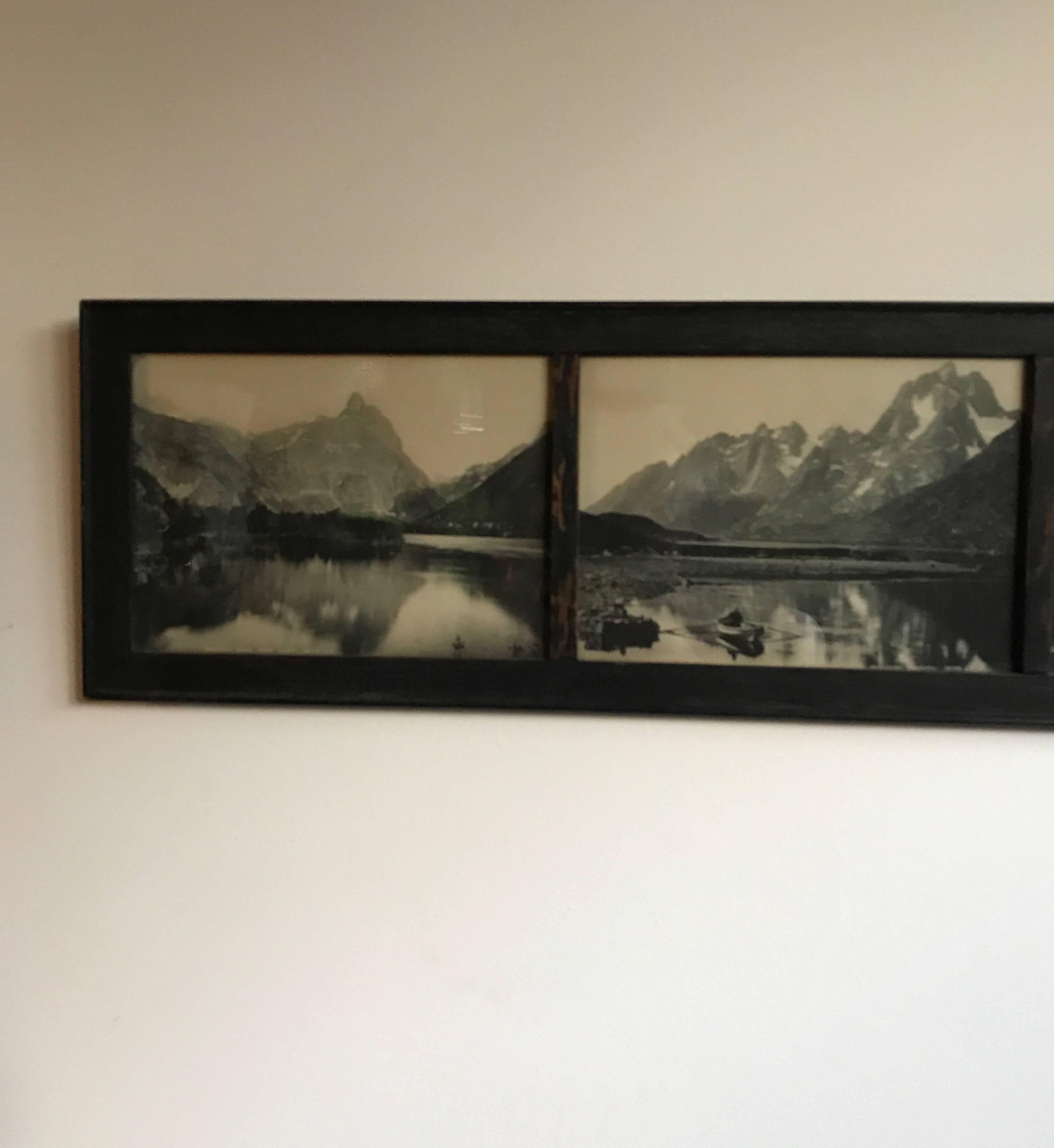 A beautiful 19th century black and white natural scenic photographs of Loen Lake Nordfjord in Norway.
For many the most picturesque region of Norway. The five photographs are framed in what appears to be the original oak frame.
Great decorative