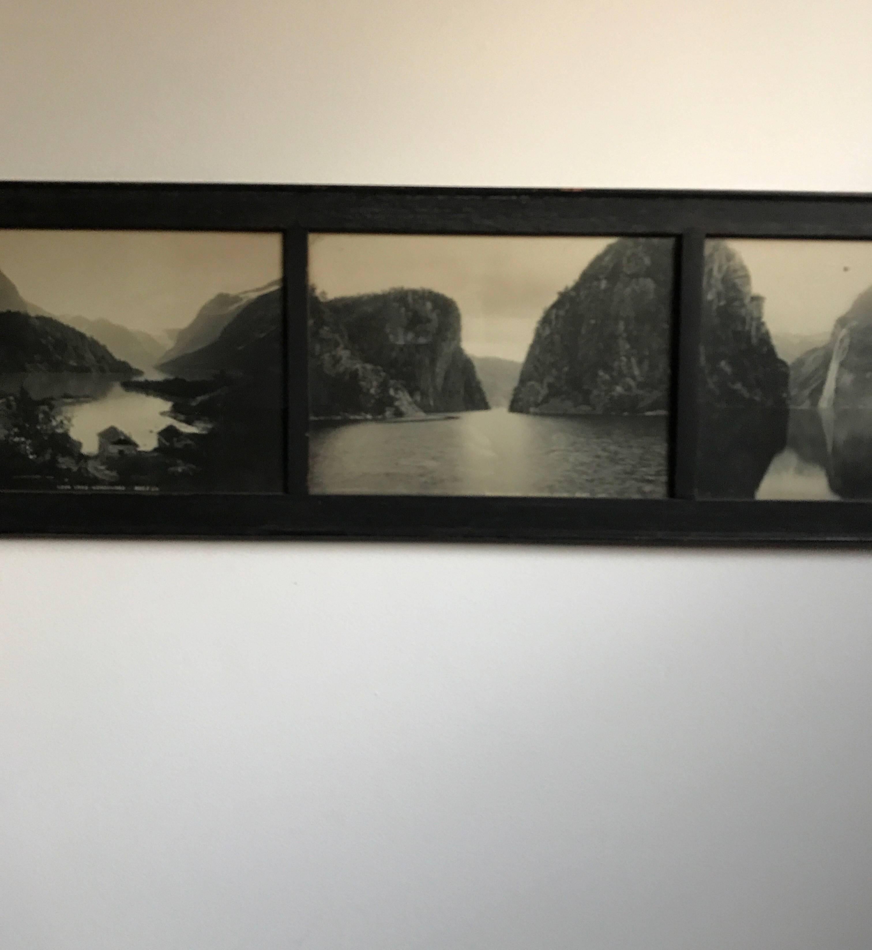 Late Victorian 19th Century Panaramic Scenic Black and White Photograph of Loen Lake Nordfjord For Sale