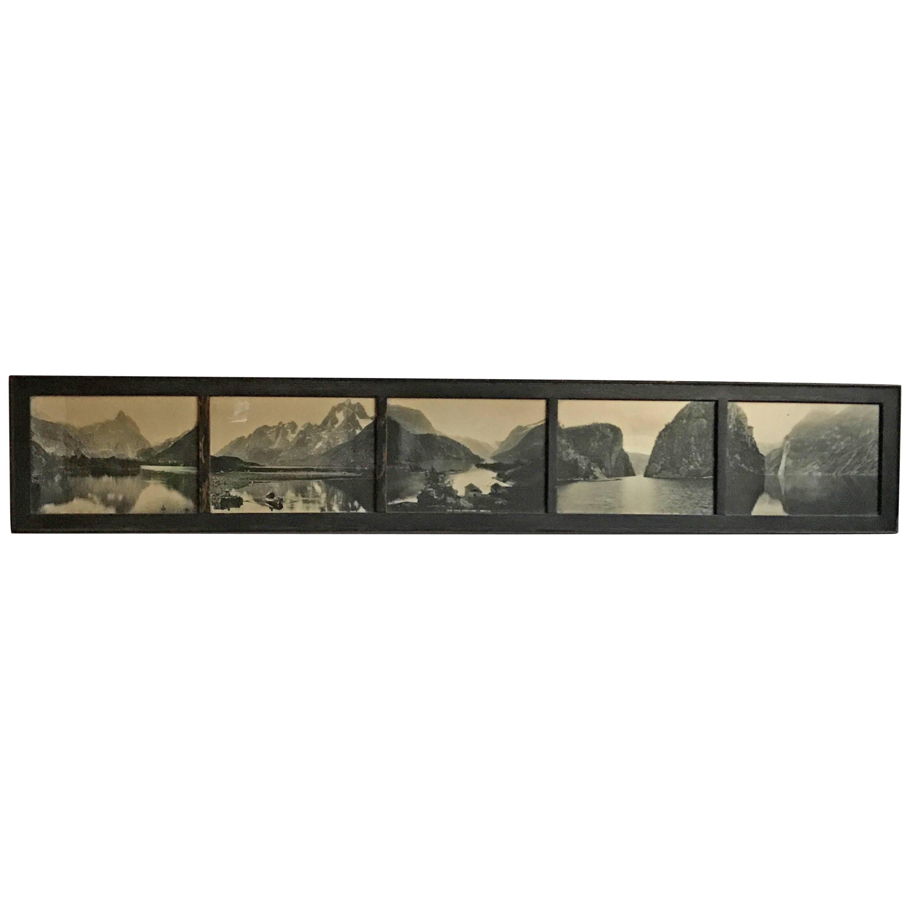 19th Century Panaramic Scenic Black and White Photograph of Loen Lake Nordfjord For Sale