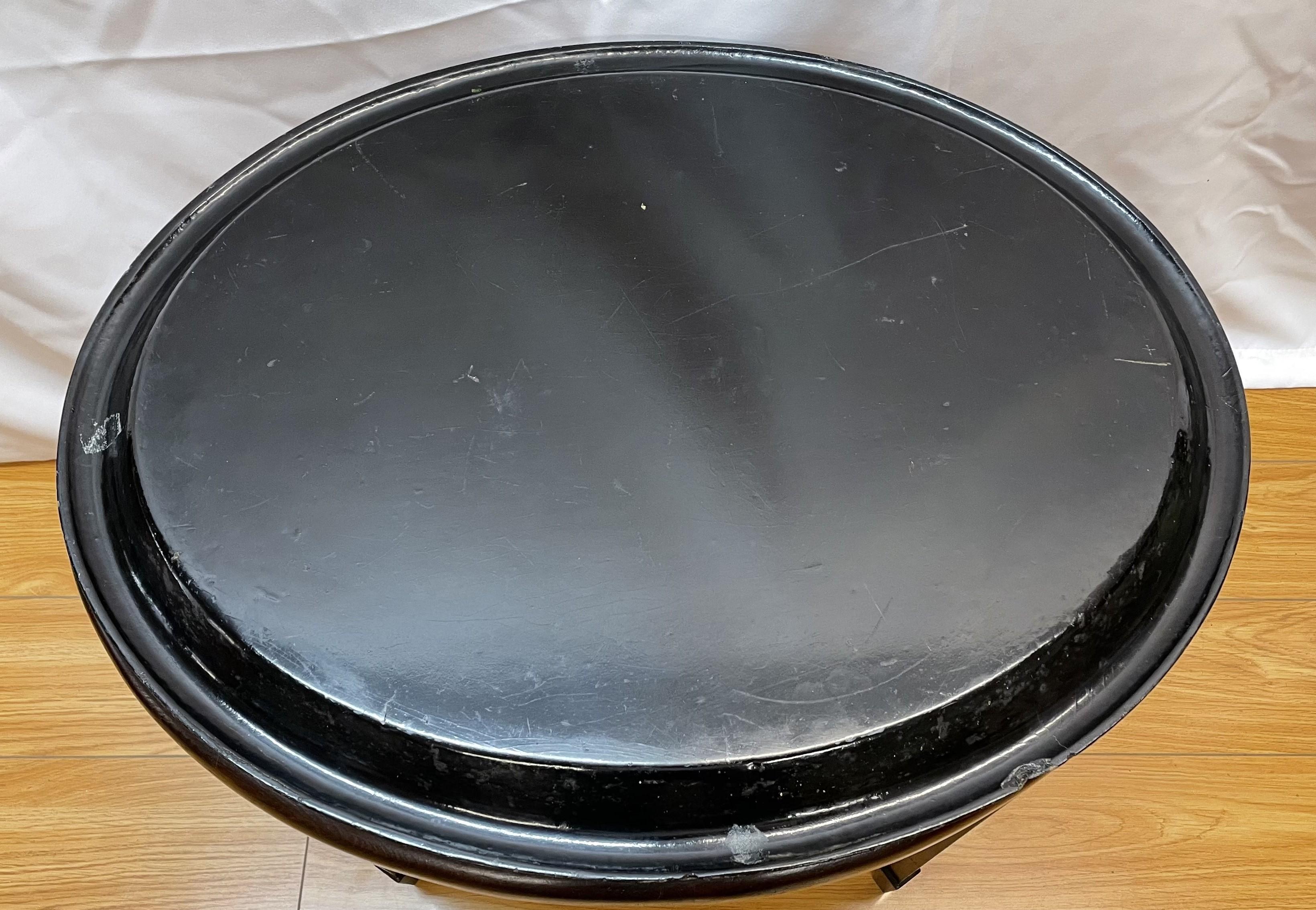 Wood 19th century paper cache painted oval tray on later stand For Sale