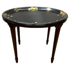19th century paper cache painted oval tray on later stand