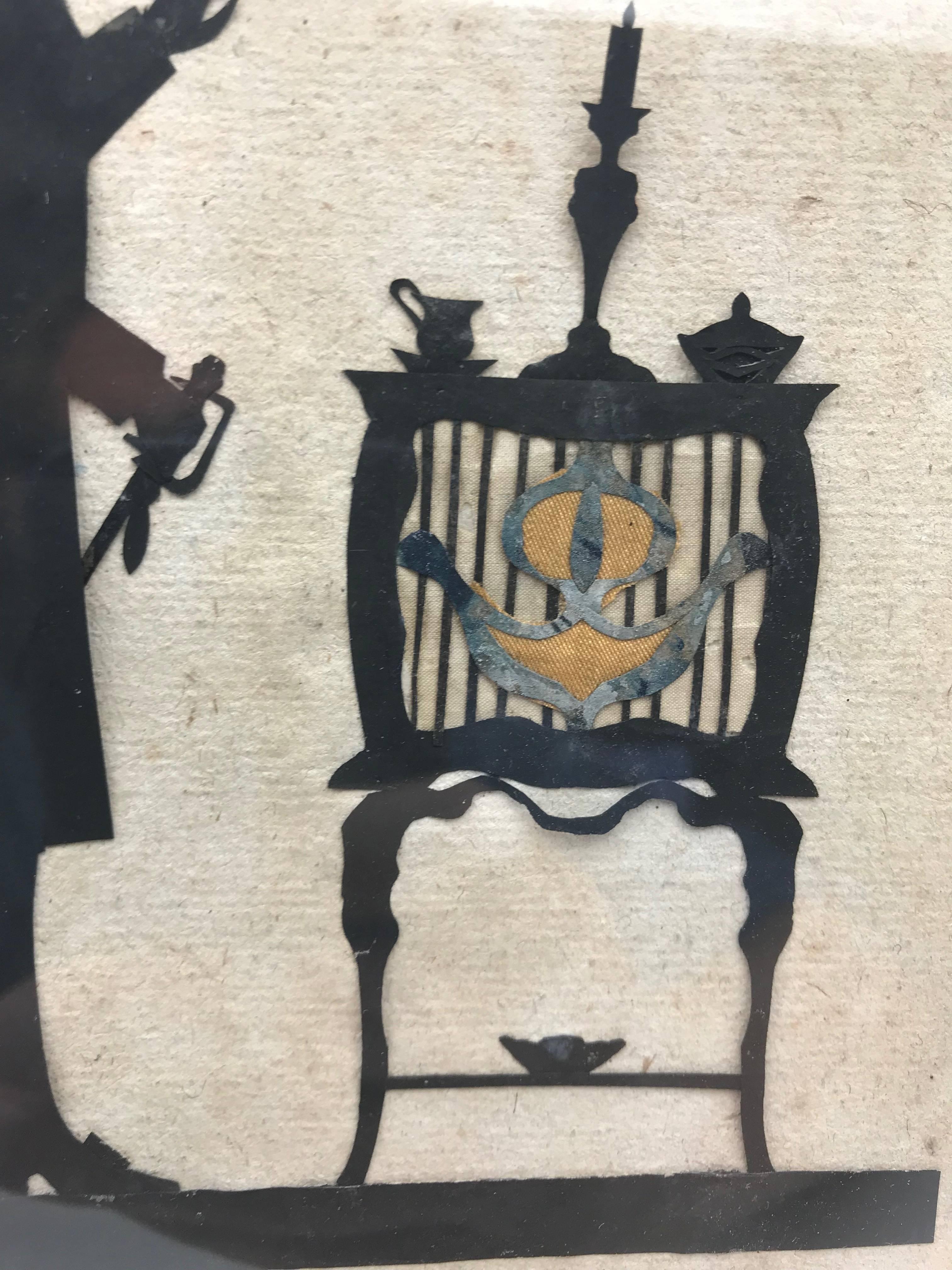 19th Century Paper Cut Silhouette of Gentleman in Front of a Table In Good Condition In New York, NY