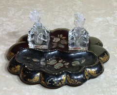 Calamaio in cartapesta e cristallo del XIX secolo