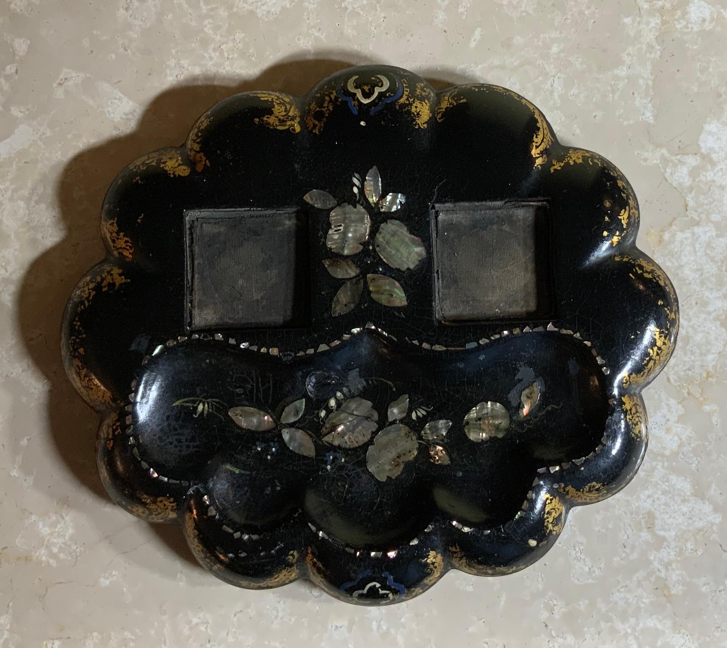 19th Century Paper Mache and Crystal Inkwell 3