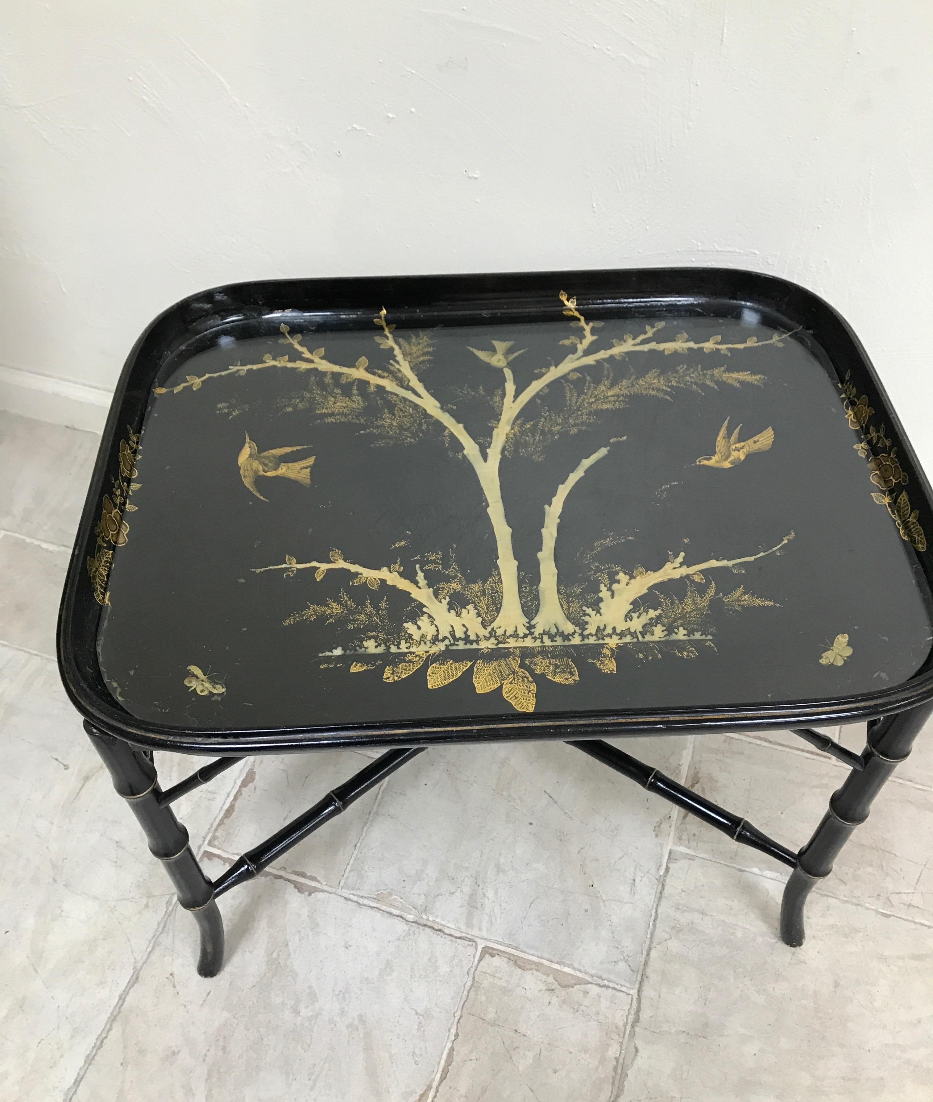 19th Century Paper Mâché Cocktail Tray Table For Sale 2