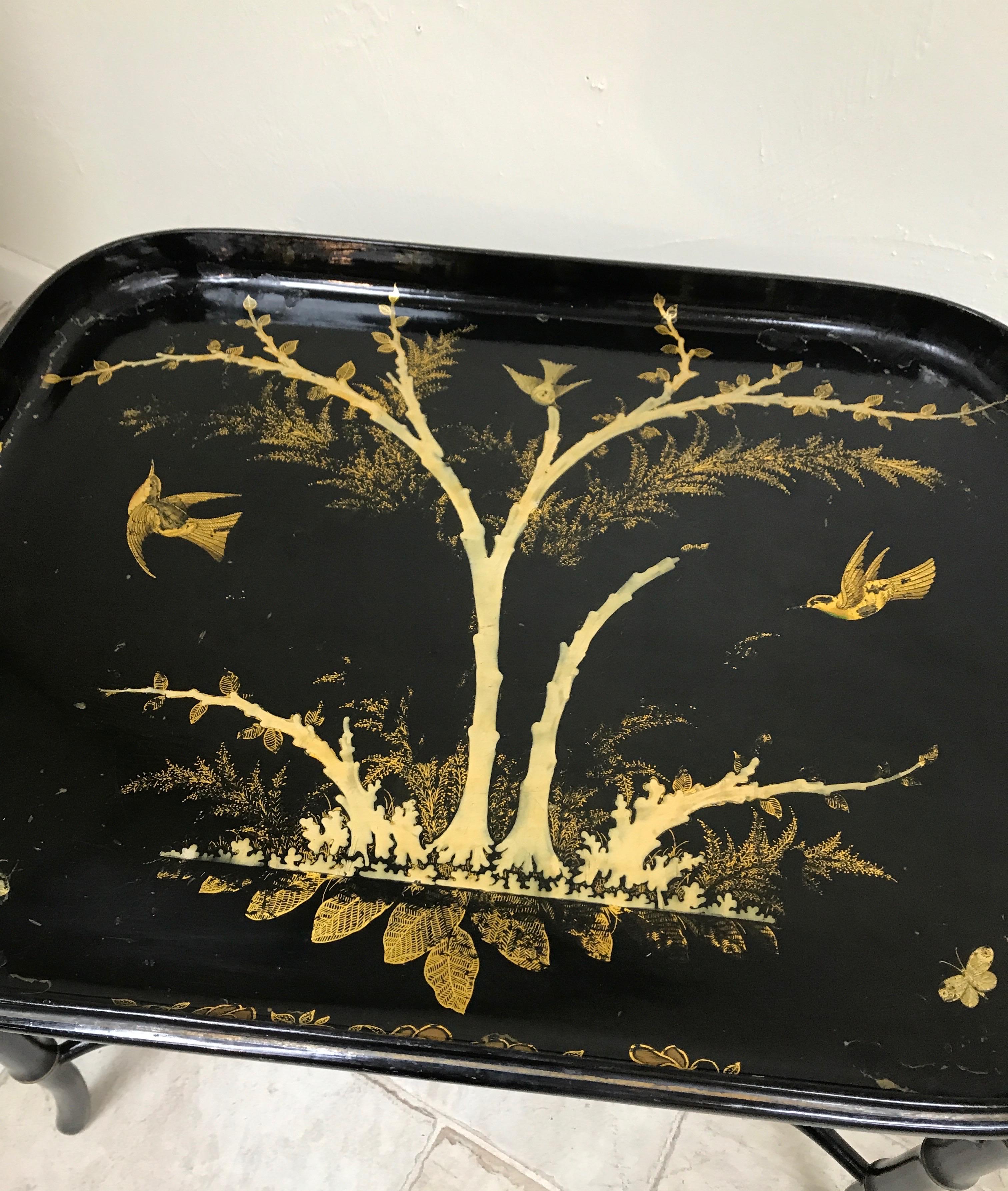 19th Century Paper Mâché Cocktail Tray Table For Sale 3