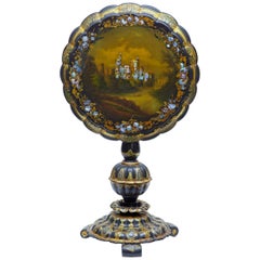 19th Century Papier Mâché and Painted Mother of Pearl Inlaid Tilt-Top Table