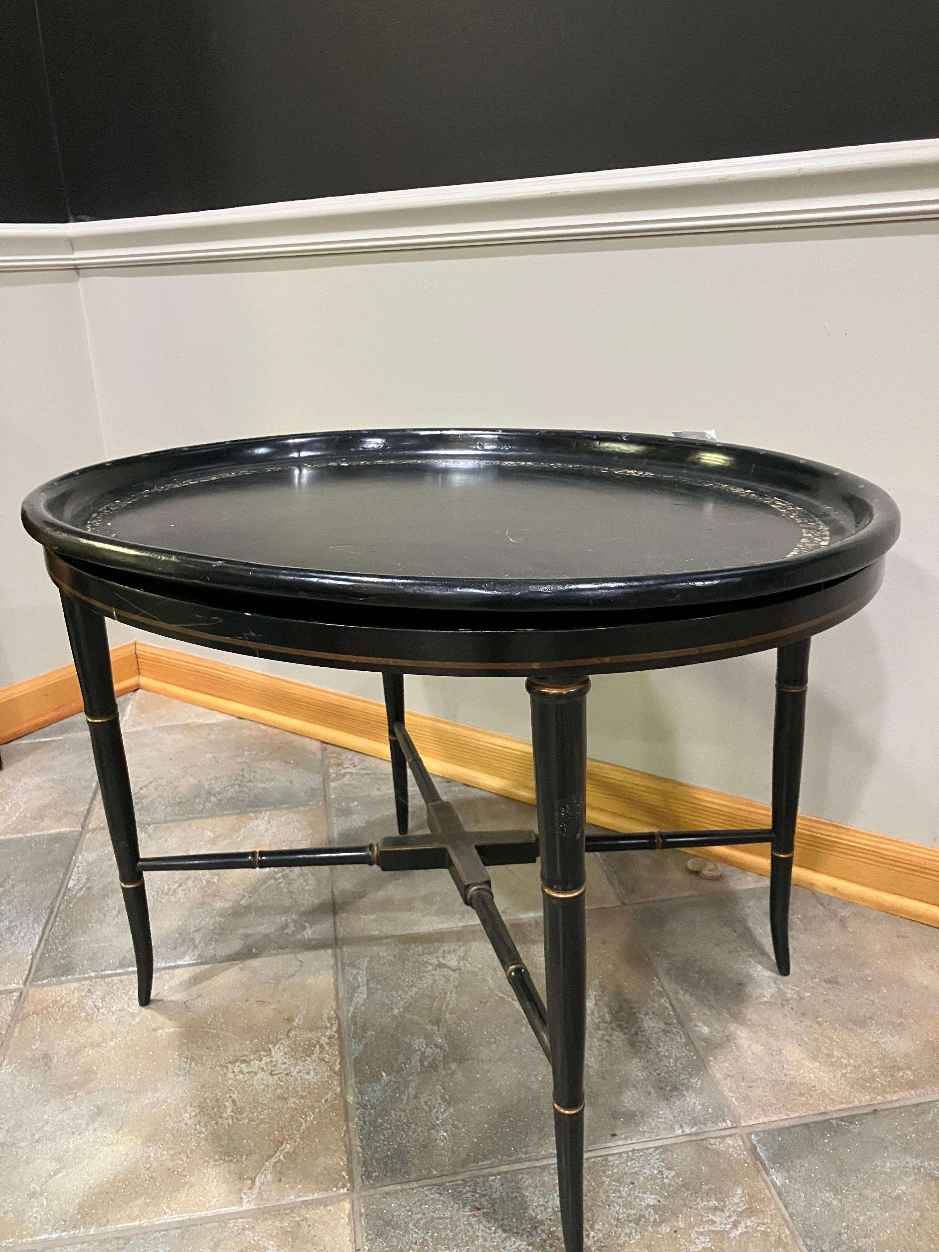 Embossed 19th Century Papier-Mâché Coffee Table with Mother-of-Pearl Inlay For Sale