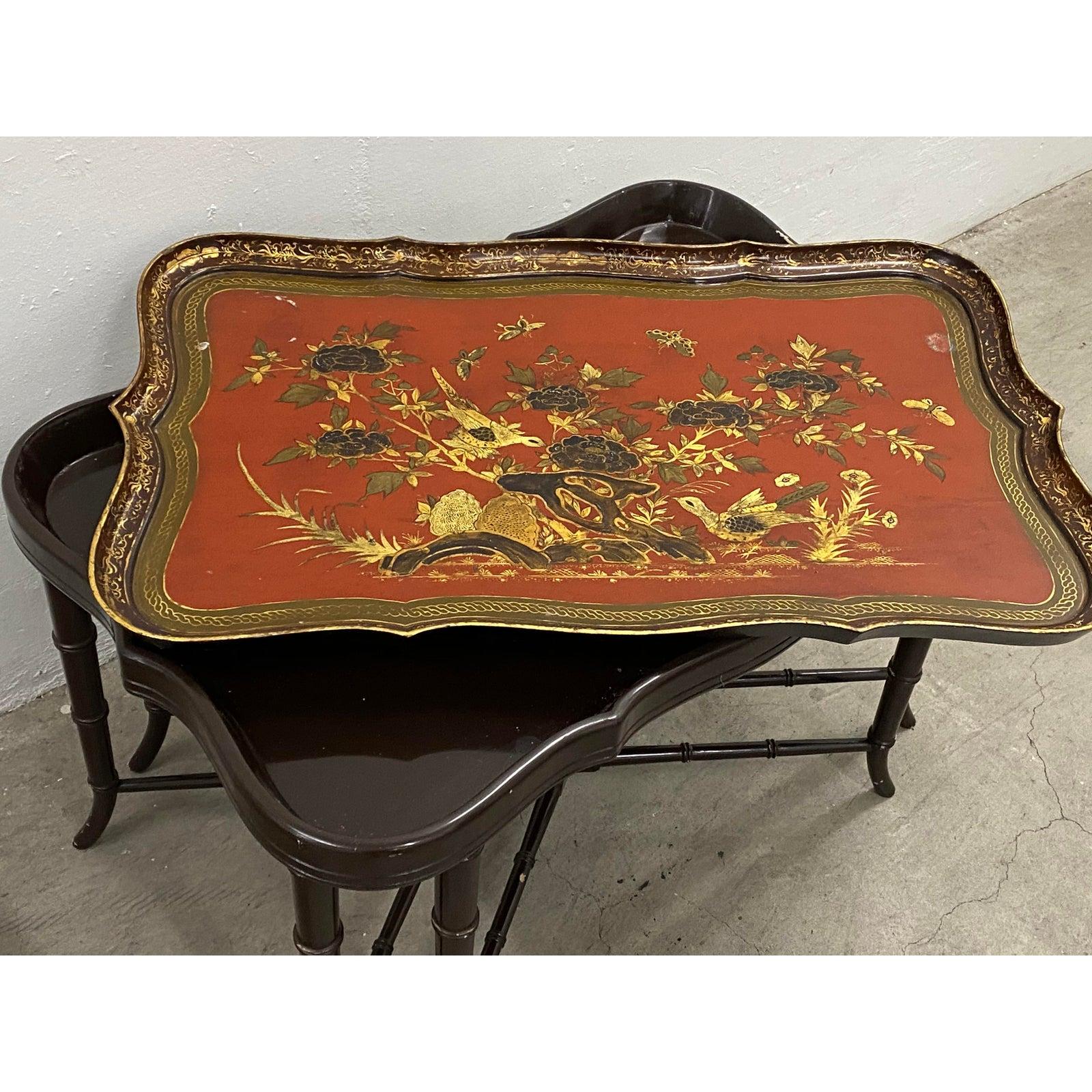 19th century papier mâché English chinoiserie tray table

Beautiful antique tray table with removable tray on a custom black lacquered Stand.

Dimensions 35