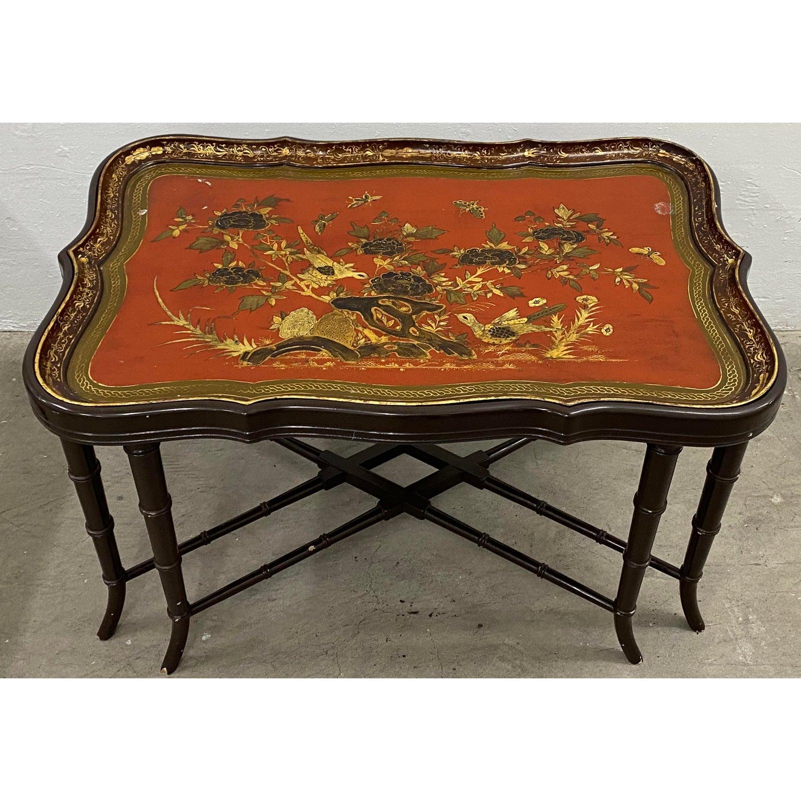 19th Century Papier Mâché English Chinoiserie Tray Table In Good Condition In San Francisco, CA