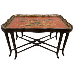 table à plateau en papier mâché Chinoiserie anglaise du 19ème siècle