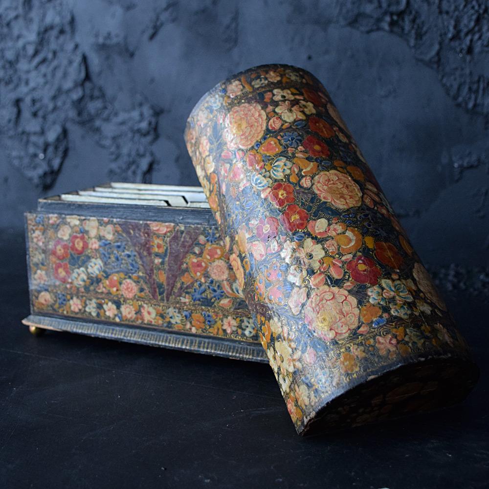 19th Century Papier Mache Kashmir filling chest

We are proud to offer a highly decorative late 19th Century hand crafted papier mache Kashmir letter filling chest. The hand painted floral detail across this item is beautifully executed with a