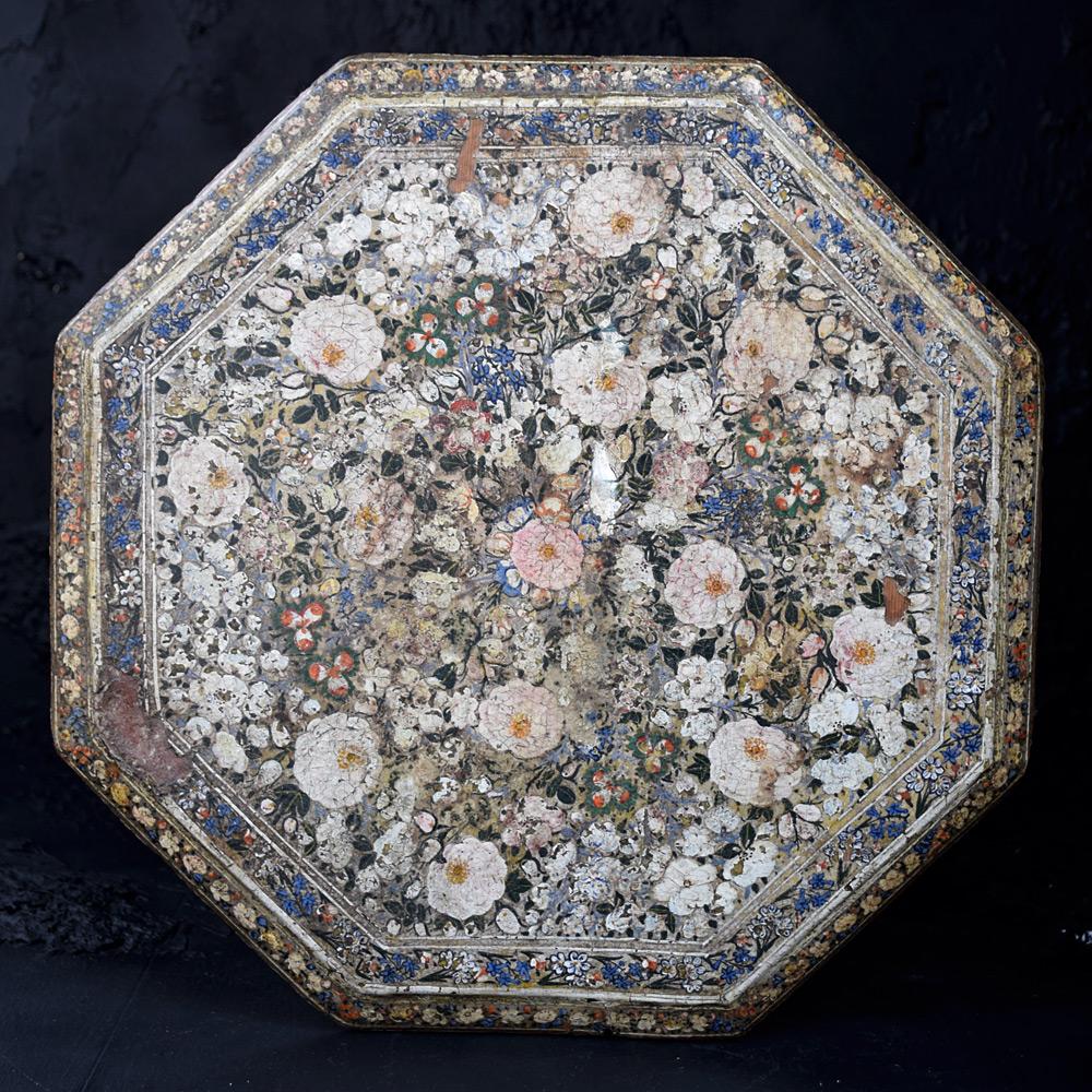 19th century papier mache Kashmir table 
We are proud to offer a late 19th century hand painted papier Mache Kashmir table. A highly decorative and functional piece of furniture. This item is all hand painted, covered in ornate floral detail.
