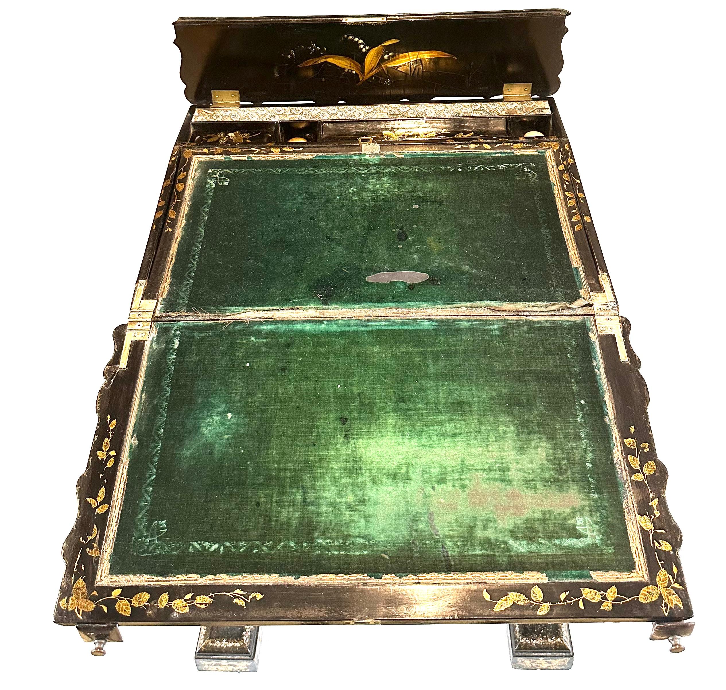 Victorian 19th Century Papier-mâché Mache Writing Desk and Games Table For Sale