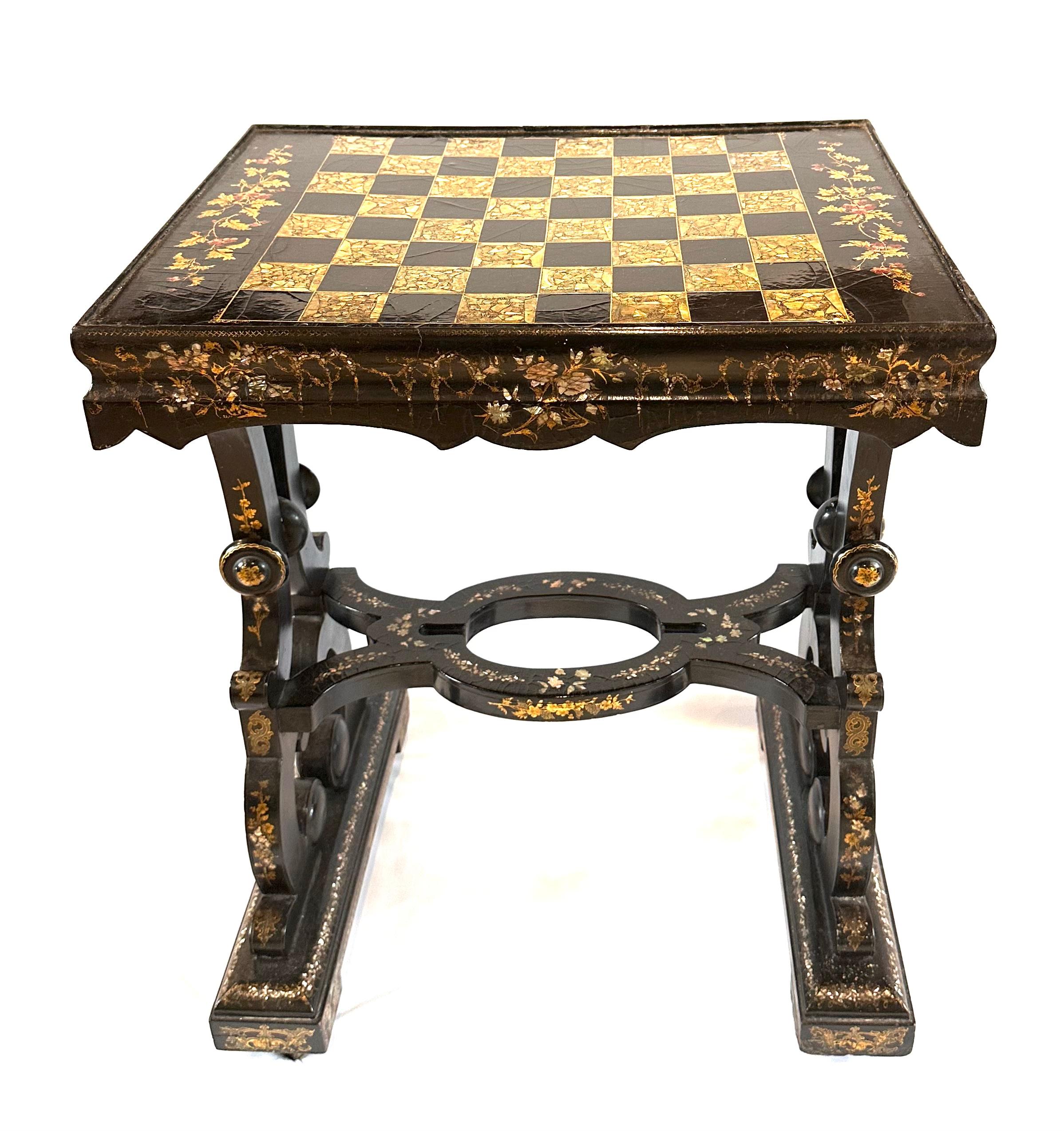 Mid-19th Century 19th Century Papier-mâché Mache Writing Desk and Games Table For Sale