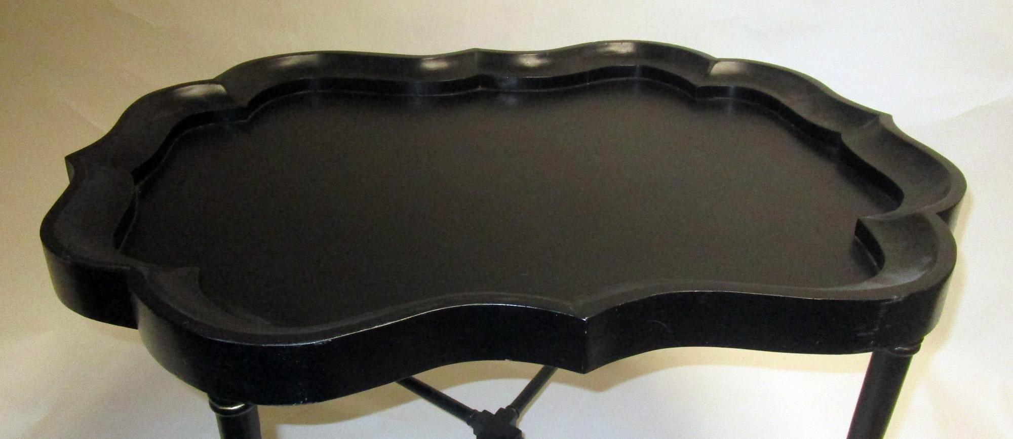 19th Century Papier Mâché Scalloped Tray Table on Faux Bamboo Base For Sale 2