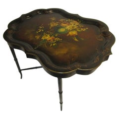 19th Century Papier M�âché Scalloped Tray Table on Faux Bamboo Base