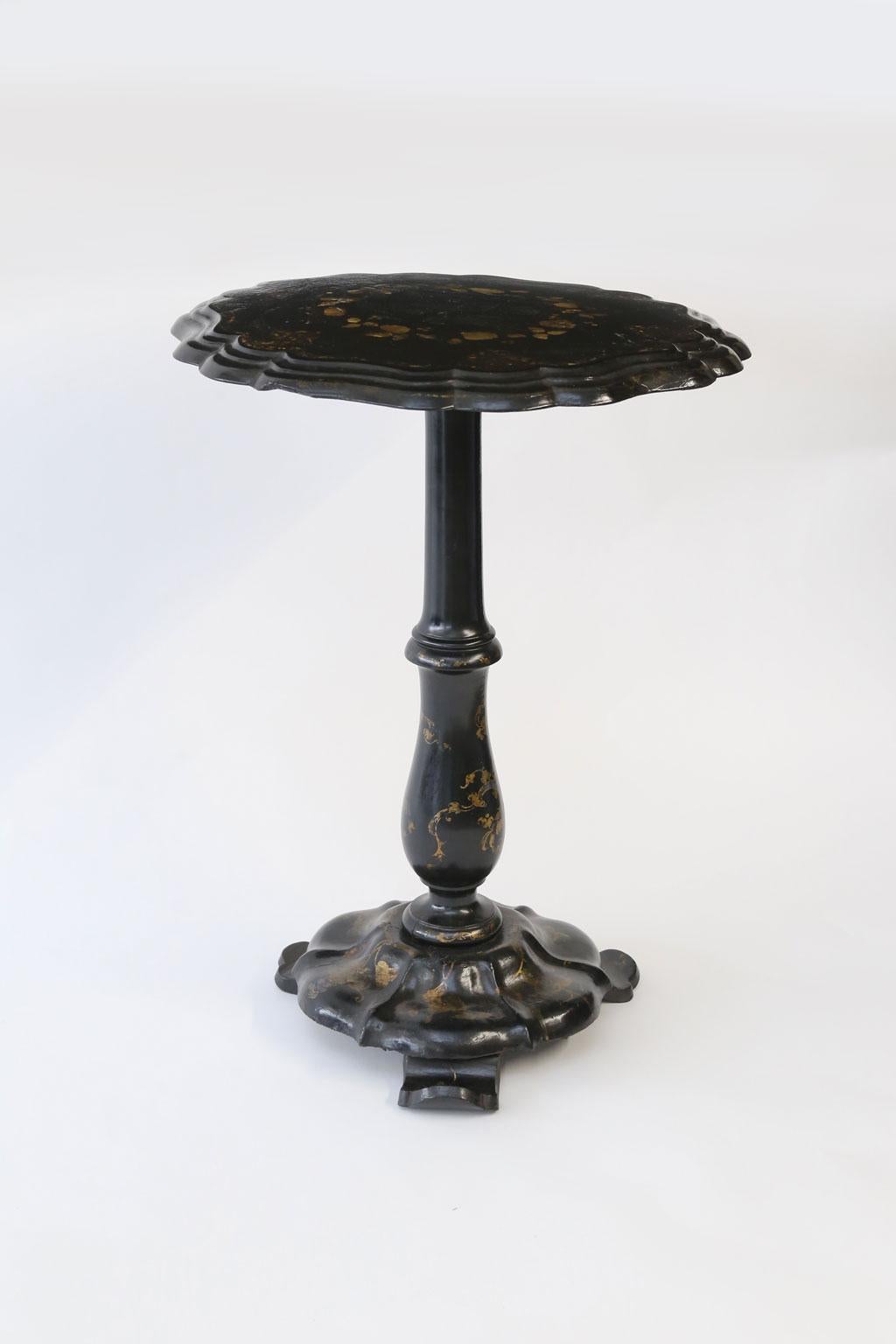 Mother-of-Pearl 19th Century Ebonized Papier Mâché Table