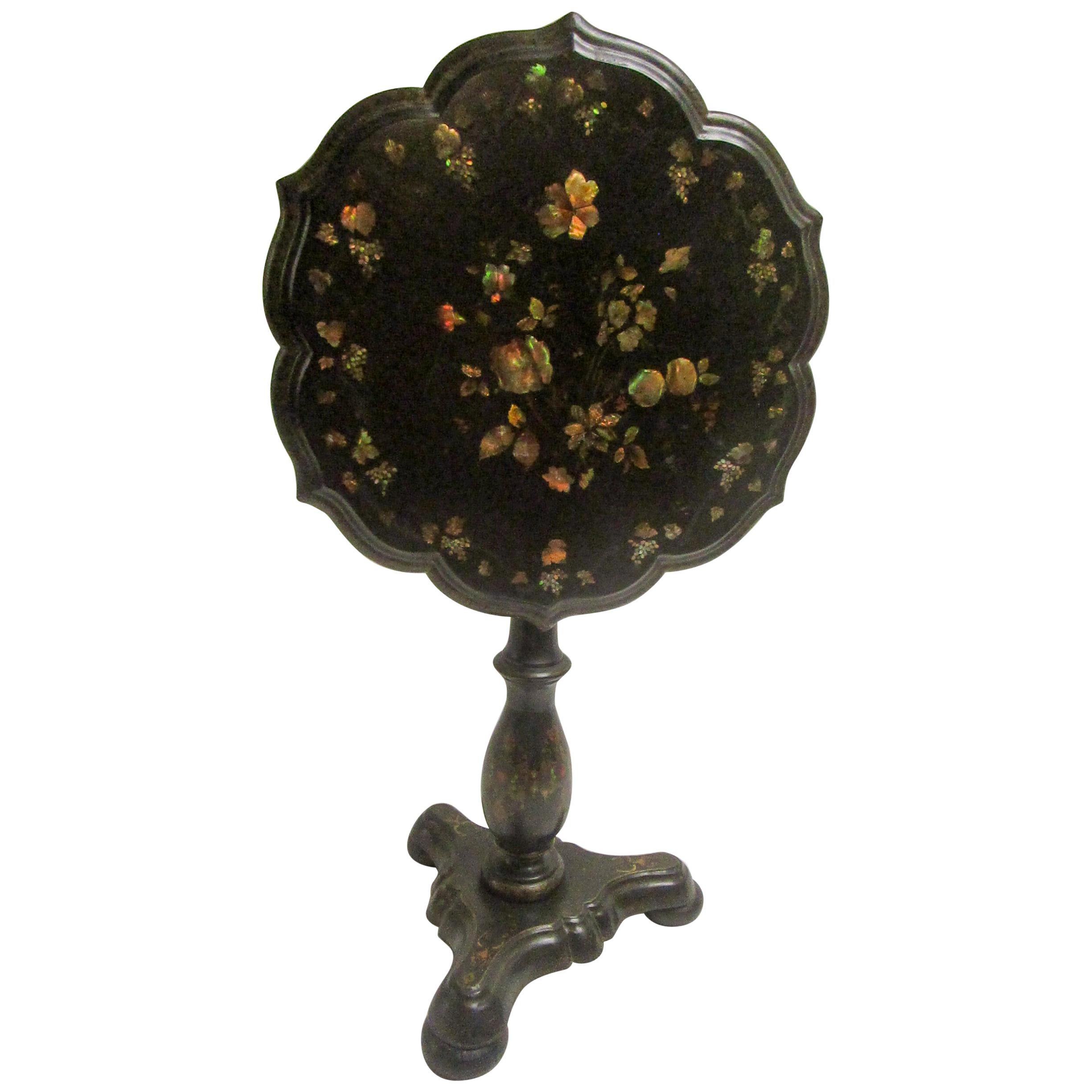19th Century Papier-Mâché Tilt-Top Table with Inlaid Mother of Pearl
