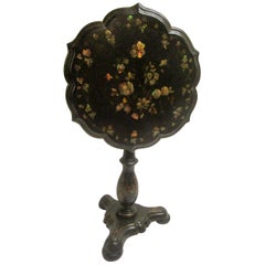 19th Century Papier-Mâché Tilt-Top Table with Inlaid Mother of Pearl