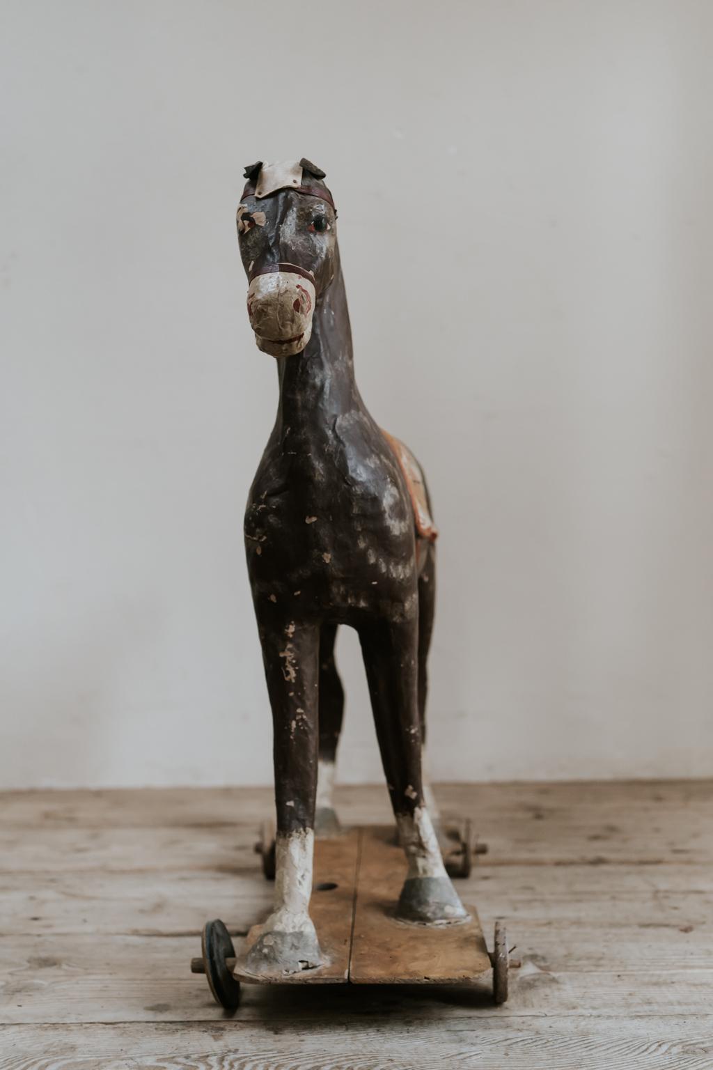 Wood 19th Century Papier Mâché Toy Horse For Sale