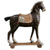 Early 20th Century Childs Toy, Ponyhair Dog on Wheels For Sale at 1stDibs