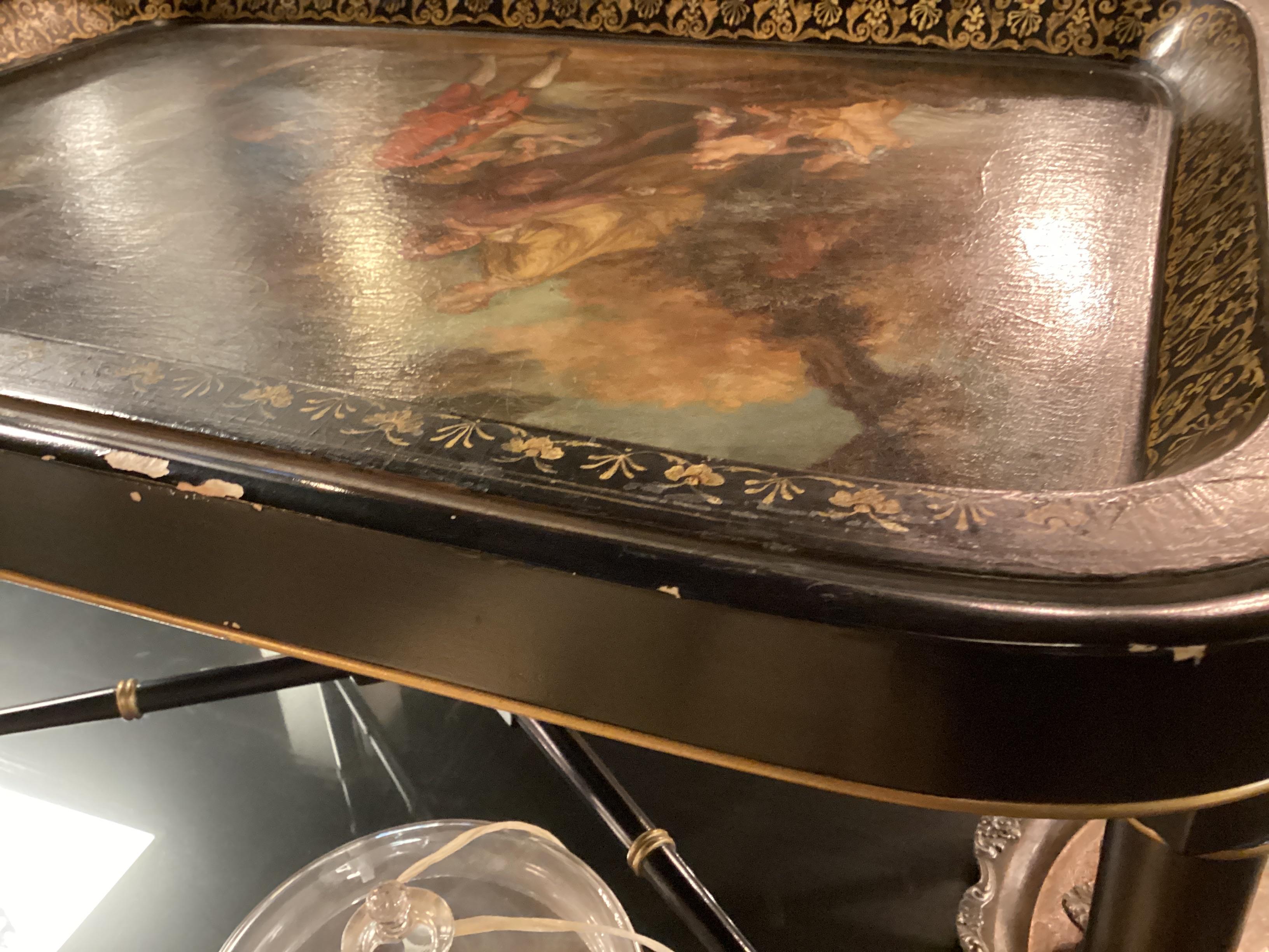 Plateau en papier mâché du 19ème siècle sur support de style Régence tardive en vente 5