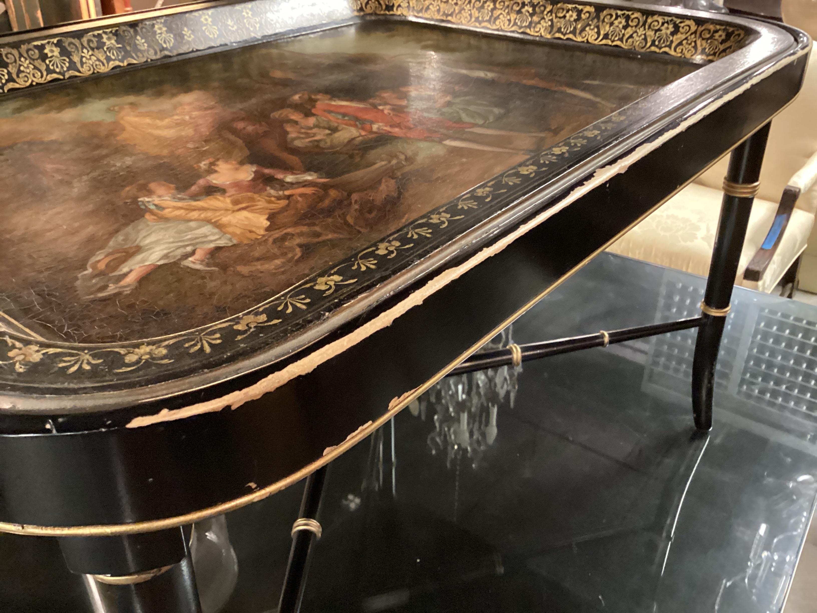 Plateau en papier mâché du 19ème siècle sur support de style Régence tardive en vente 6
