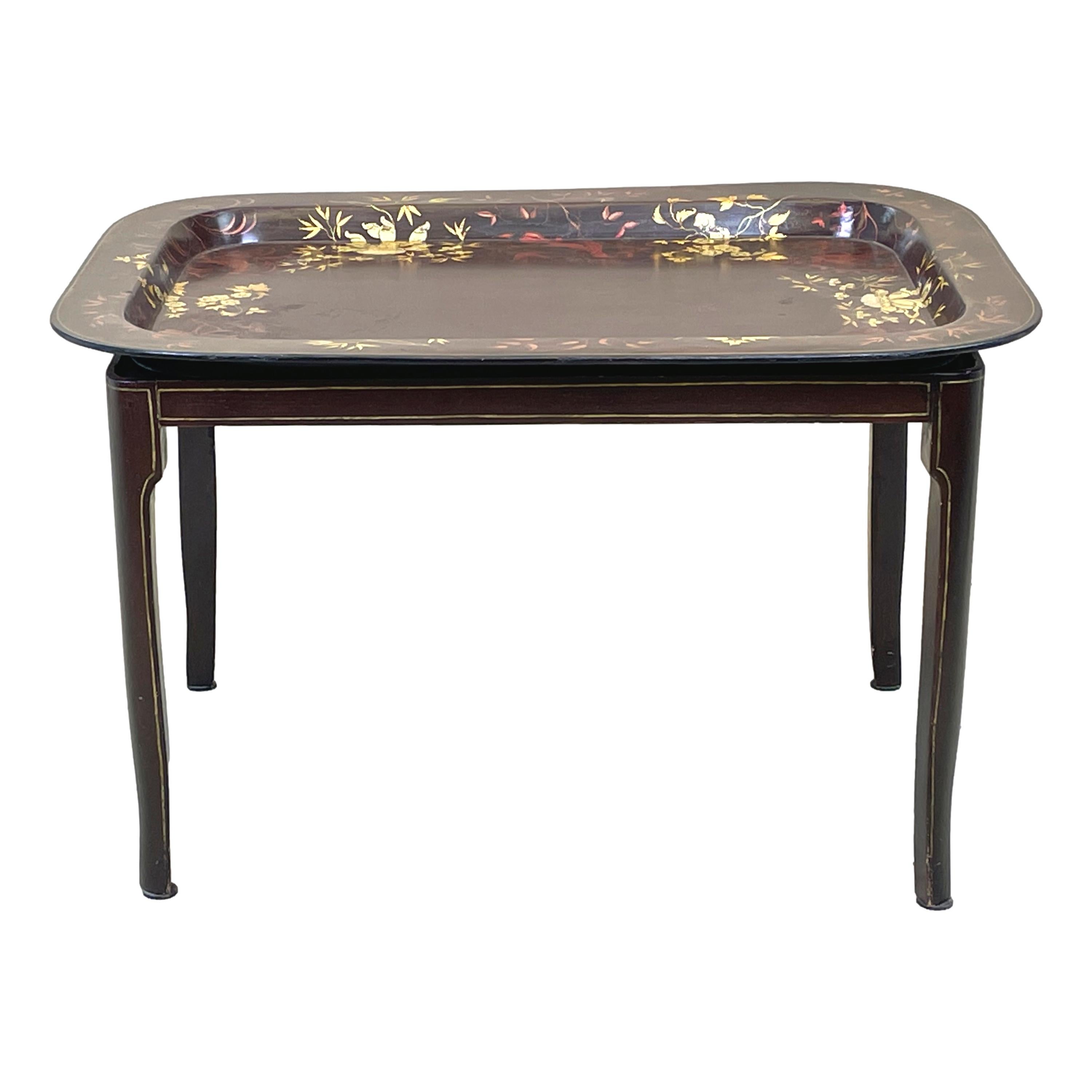 English 19th Century Papier Mache Tray on Stand For Sale