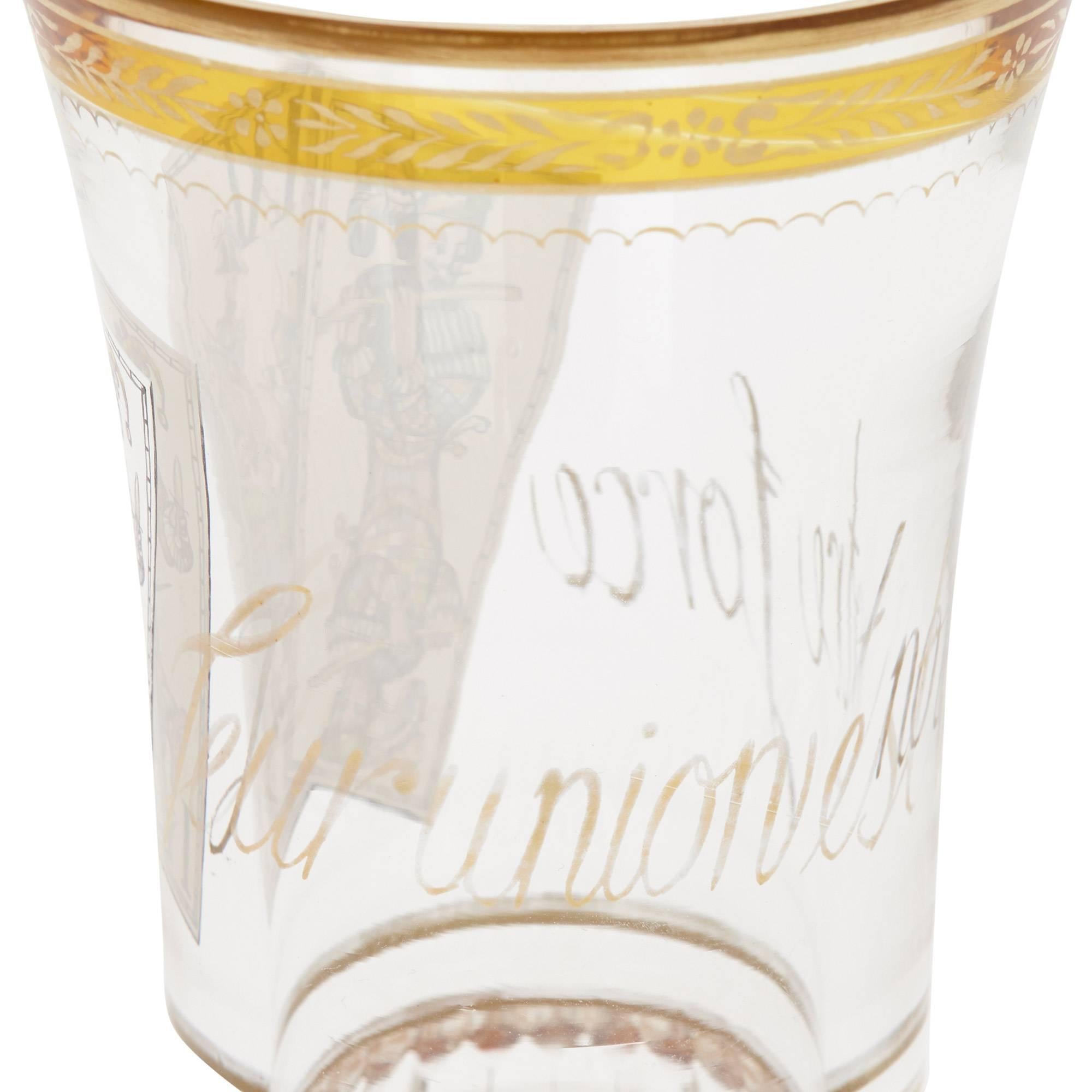 Biedermeier 19th Century Parcel-Gilt Bohemian Glass Beaker, after Kothgasser