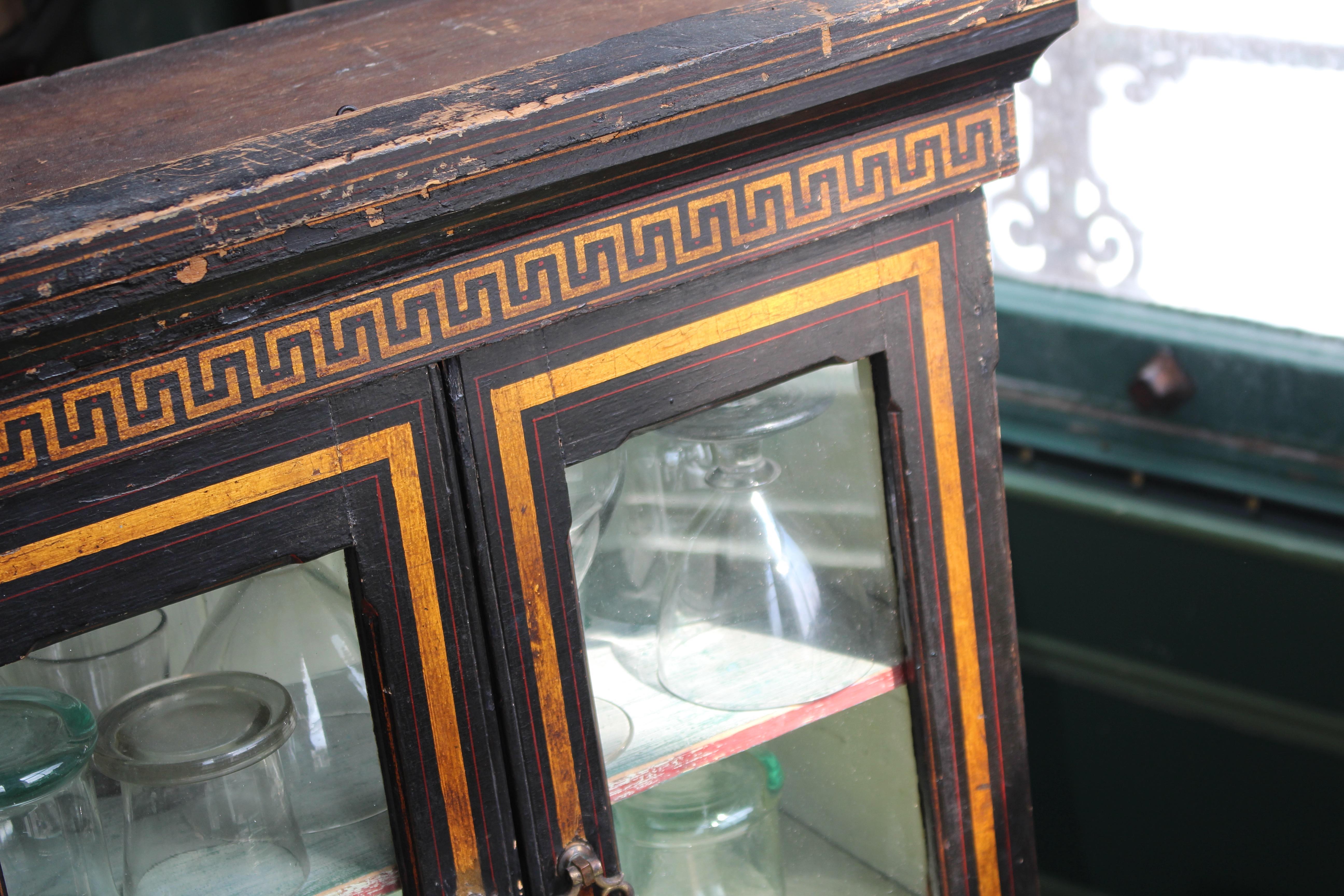 19th Century Parcel Gilt & Ebonised Display Specimen Curio Cabinet Greek Key 3