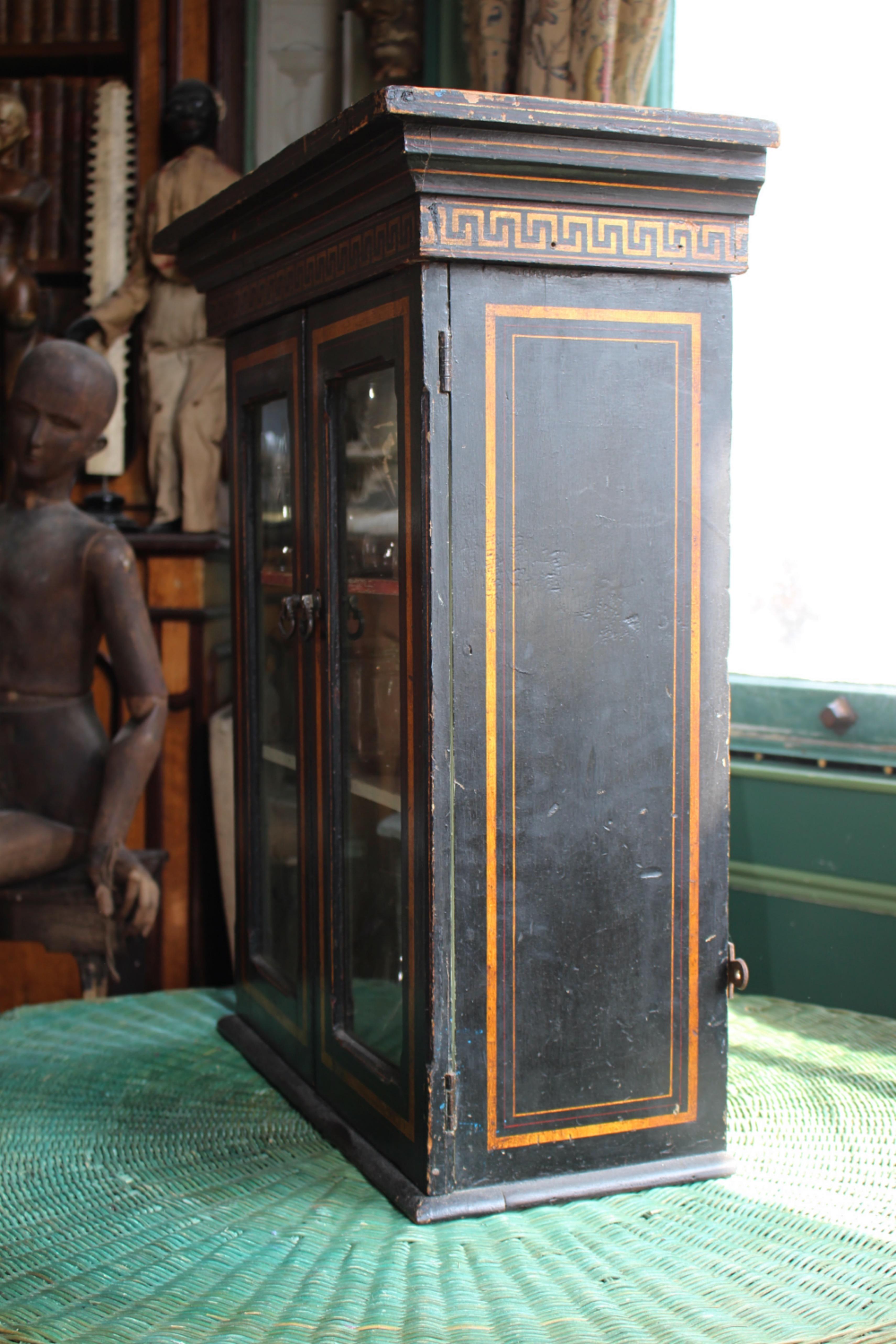 19th Century Parcel Gilt & Ebonised Display Specimen Curio Cabinet Greek Key 5