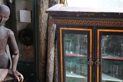 19th Century Parcel Gilt & Ebonised Display Specimen Curio Cabinet Greek Key