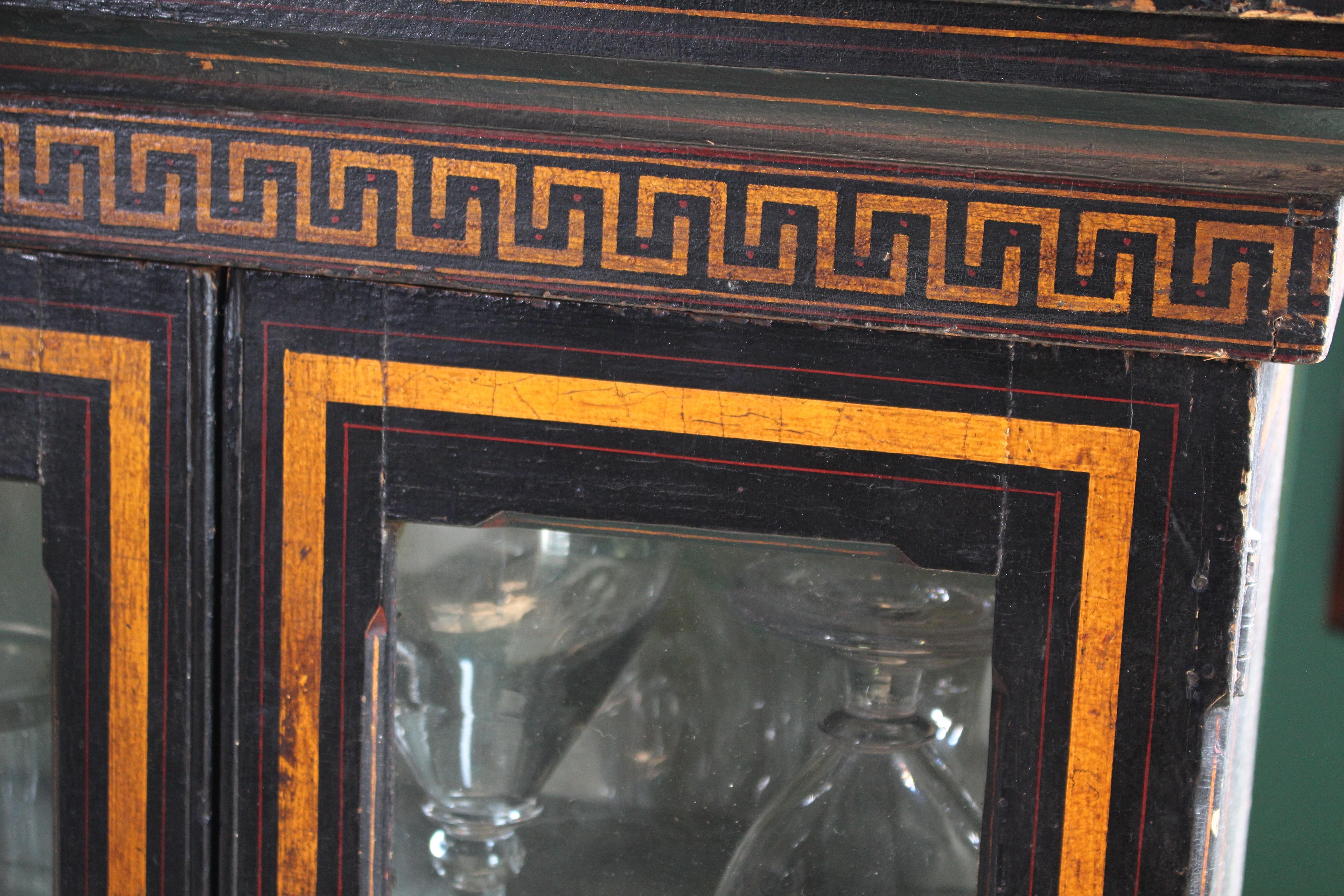 Regency 19th Century Parcel Gilt & Ebonised Display Specimen Curio Cabinet Greek Key