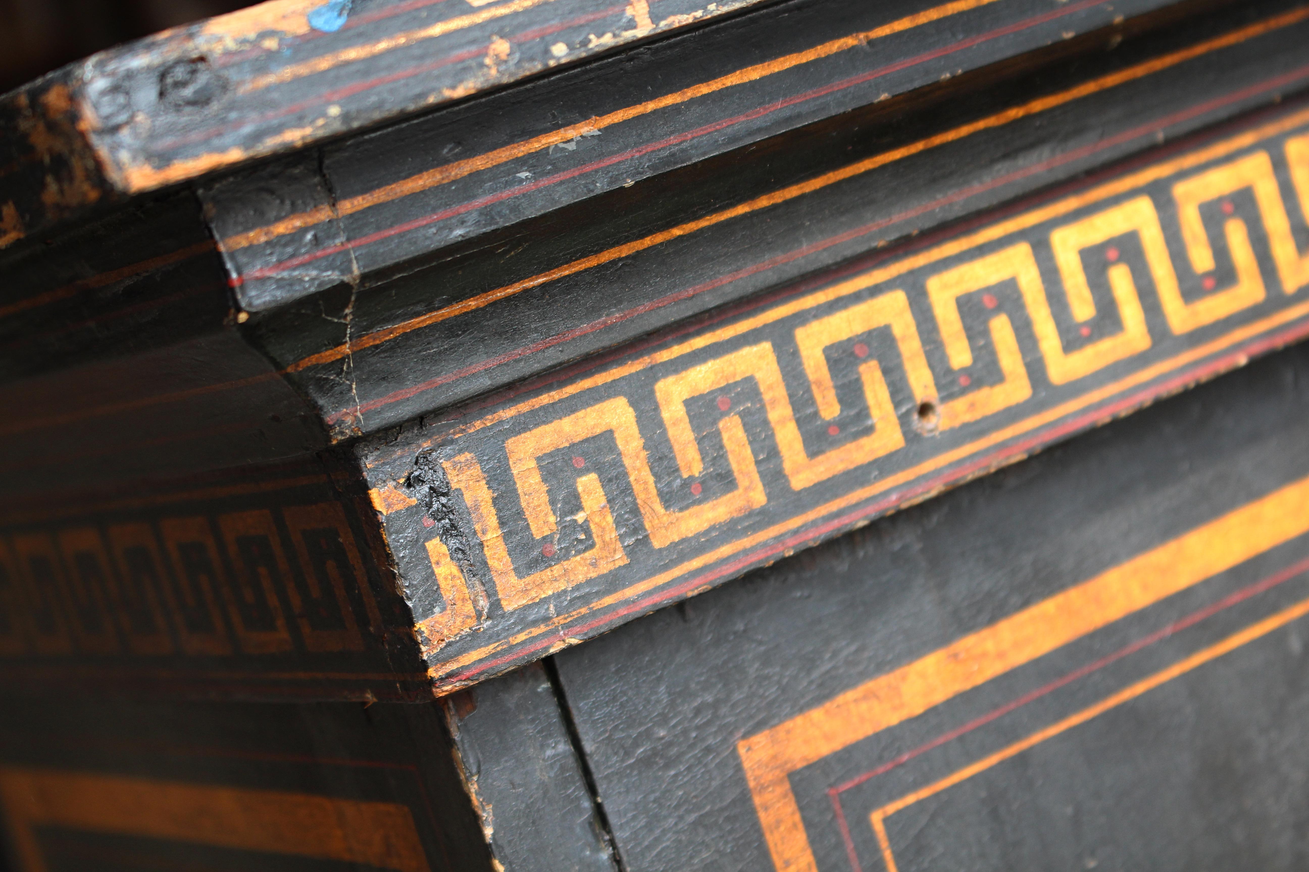 Hand-Painted 19th Century Parcel Gilt & Ebonised Display Specimen Curio Cabinet Greek Key