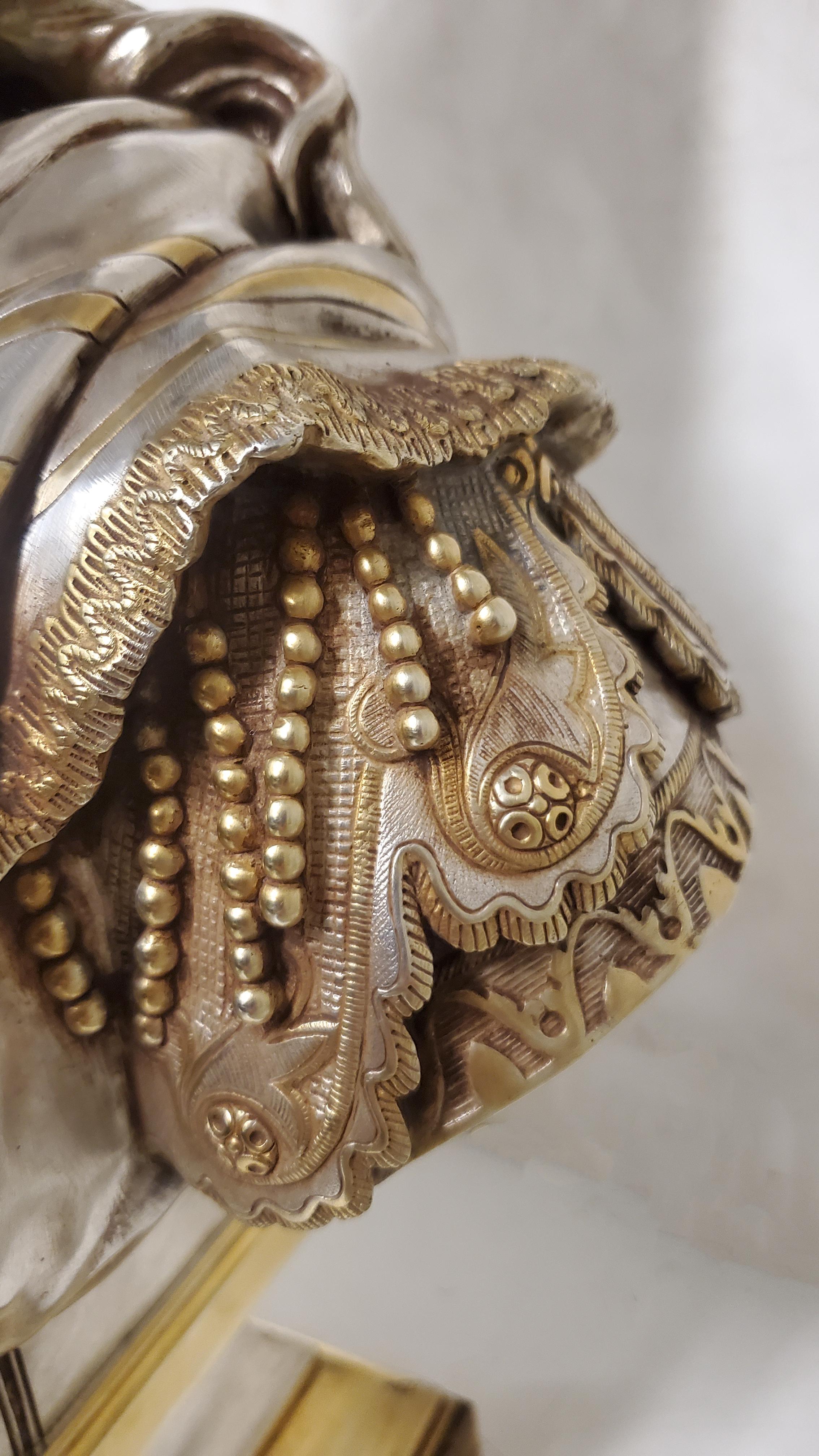 19th Century parcel silver +gilt bronze bust of a young Orientalist Woman w fez For Sale 4