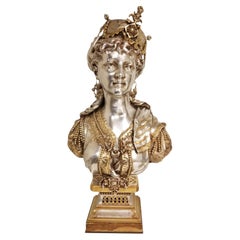 19th Century parcel silver +gilt bronze bust of a young Orientalist Woman w fez