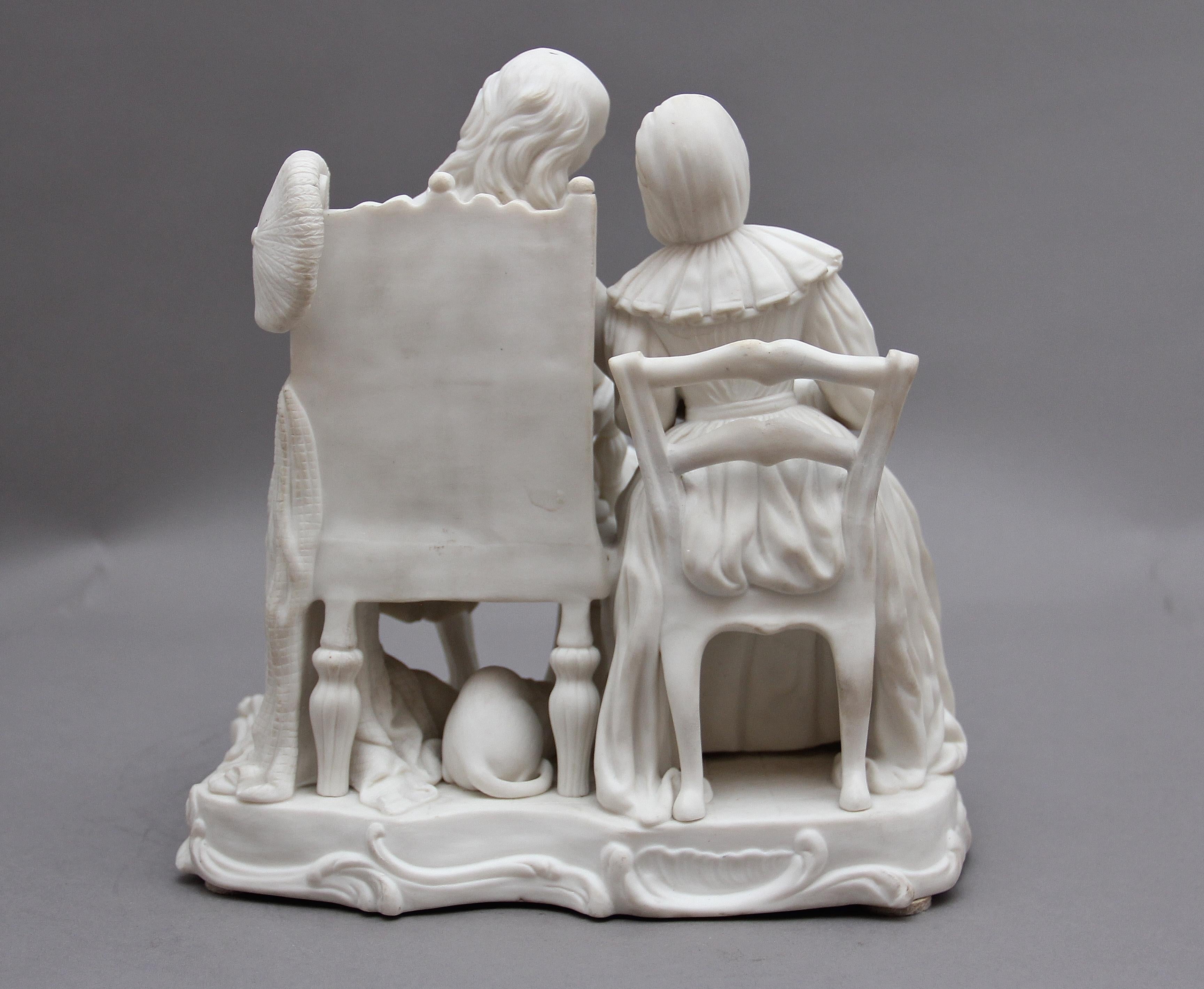 Early Victorian 19th Century Parian Figure Group of a Dickensian Couple For Sale