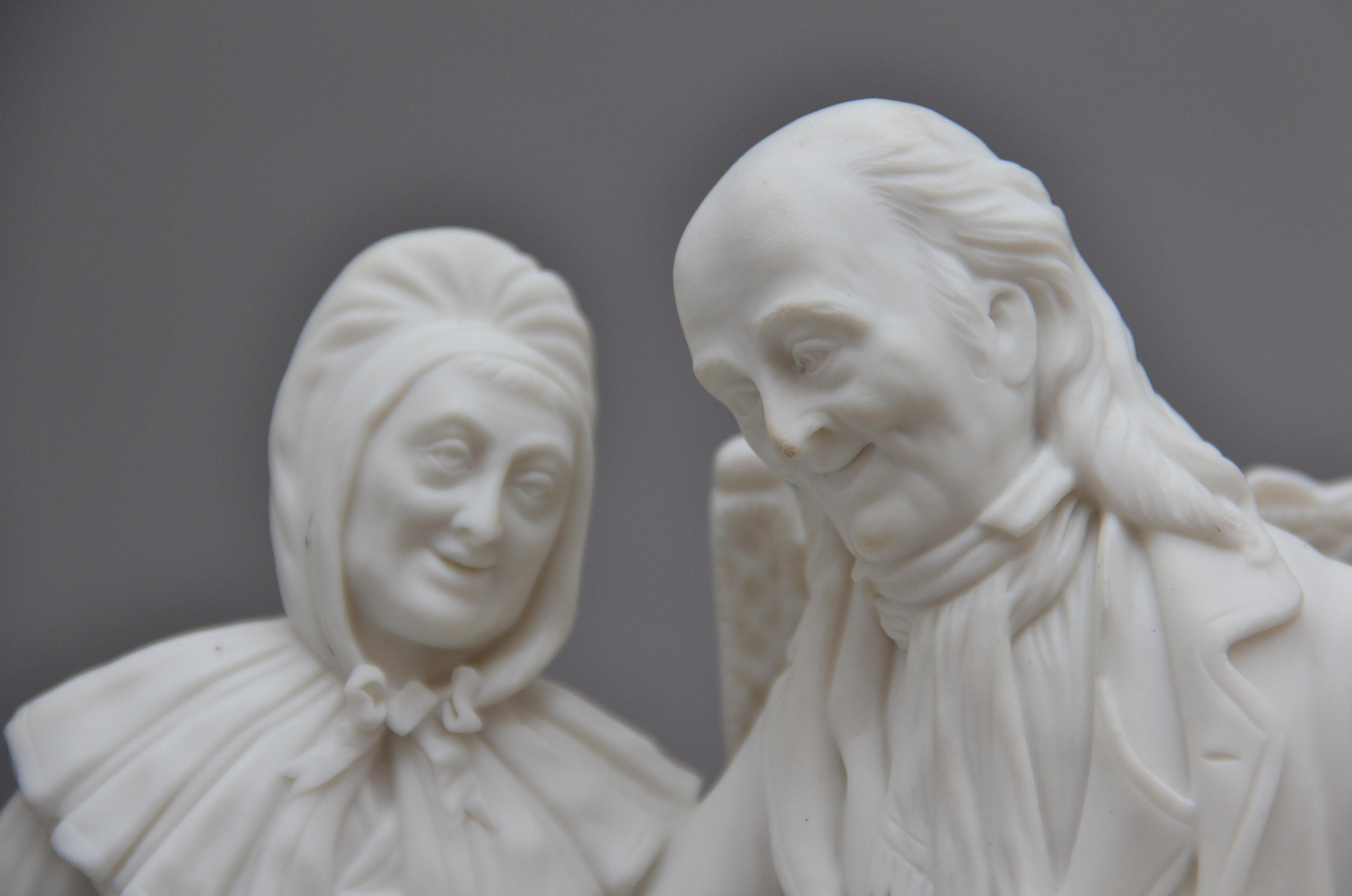 19th Century Parian Figure Group of a Dickensian Couple In Good Condition For Sale In Martlesham, GB