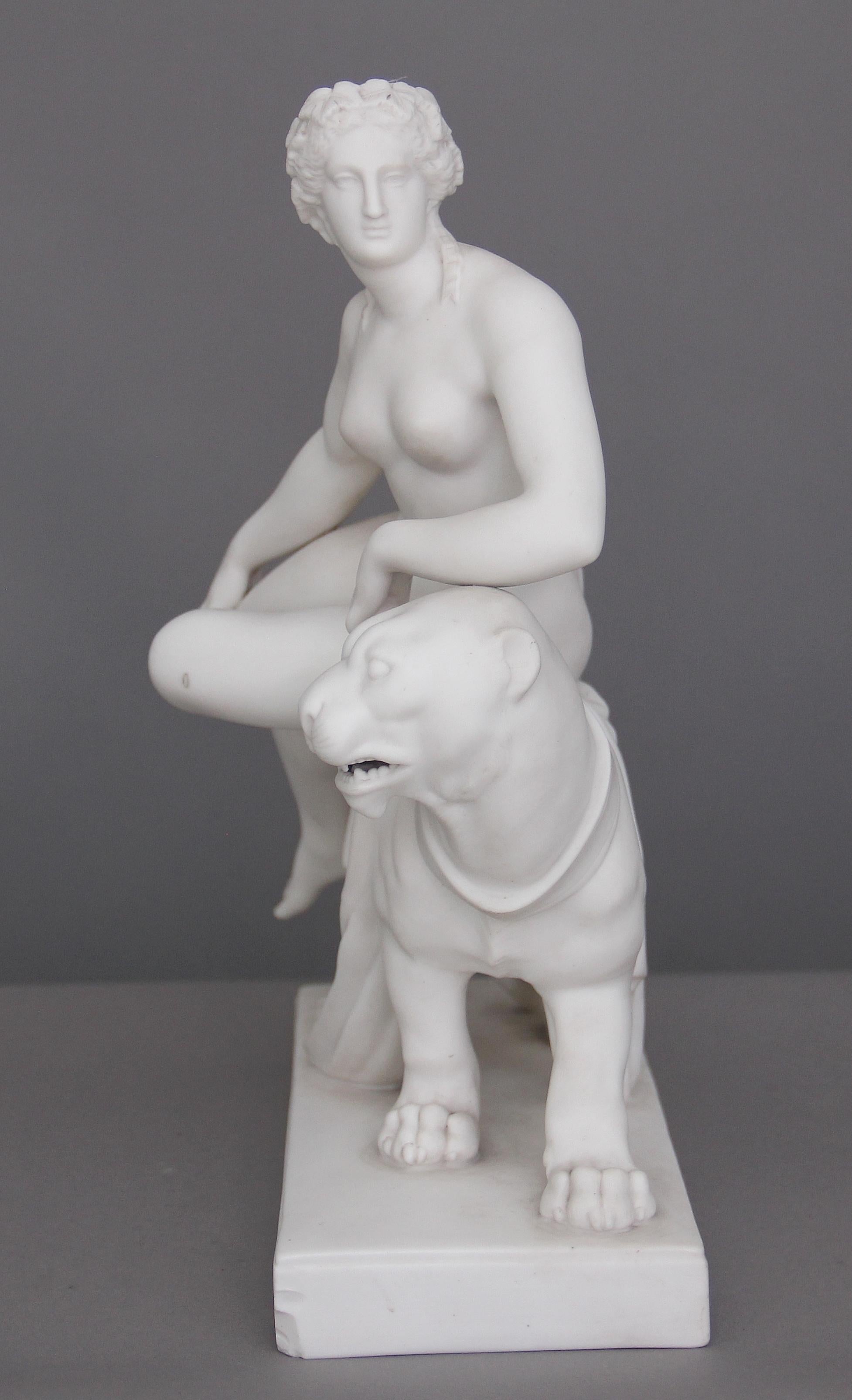 Victorian 19th Century parian figure of Ariadne and the panther
