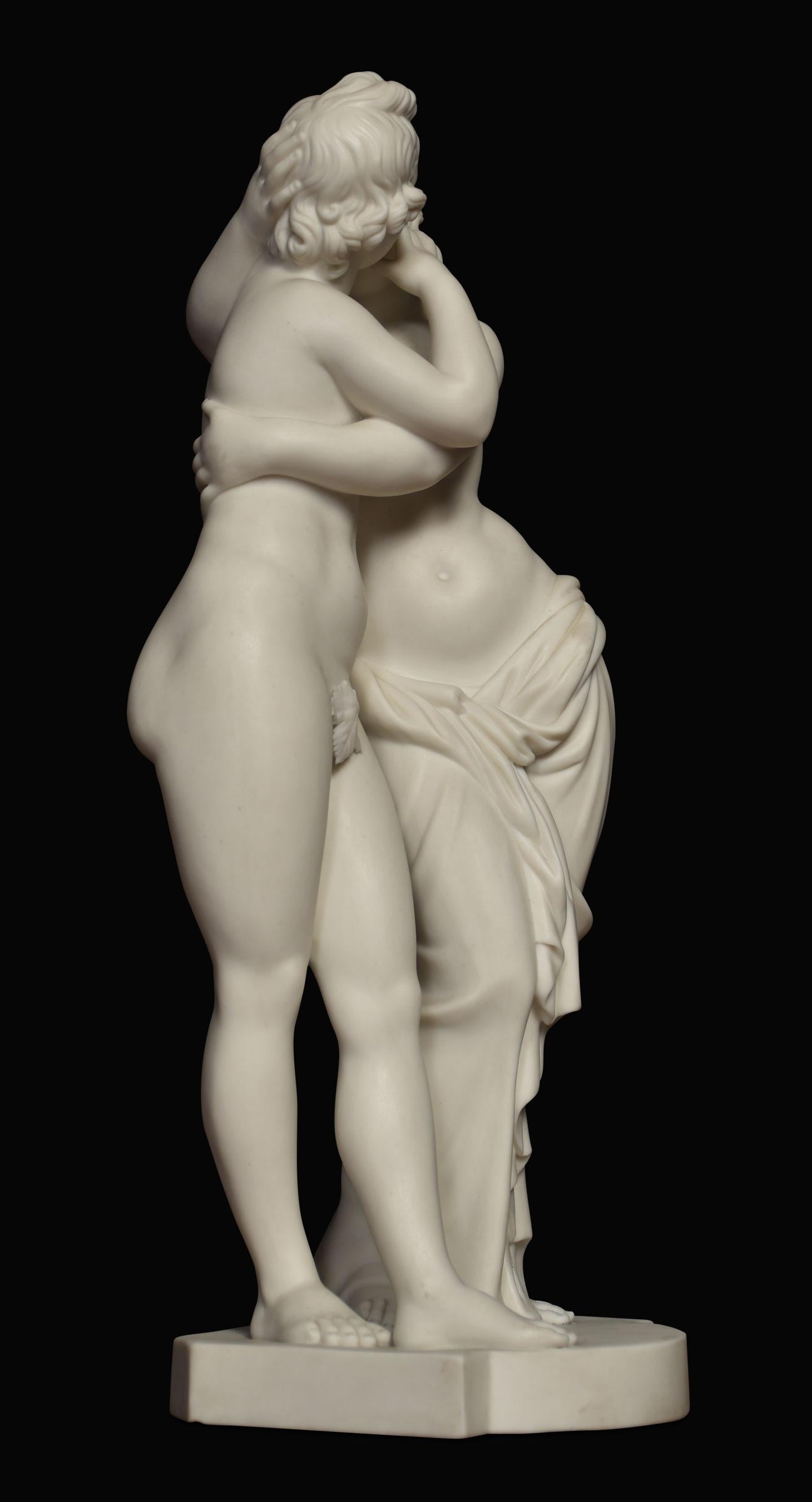 19th century Parianware figure depicting Cupid and Psyche Raised up on shaped marble base signed H. Bourne.
Dimensions
Height 17 inches
Width 7 inches
Depth 7 inches.