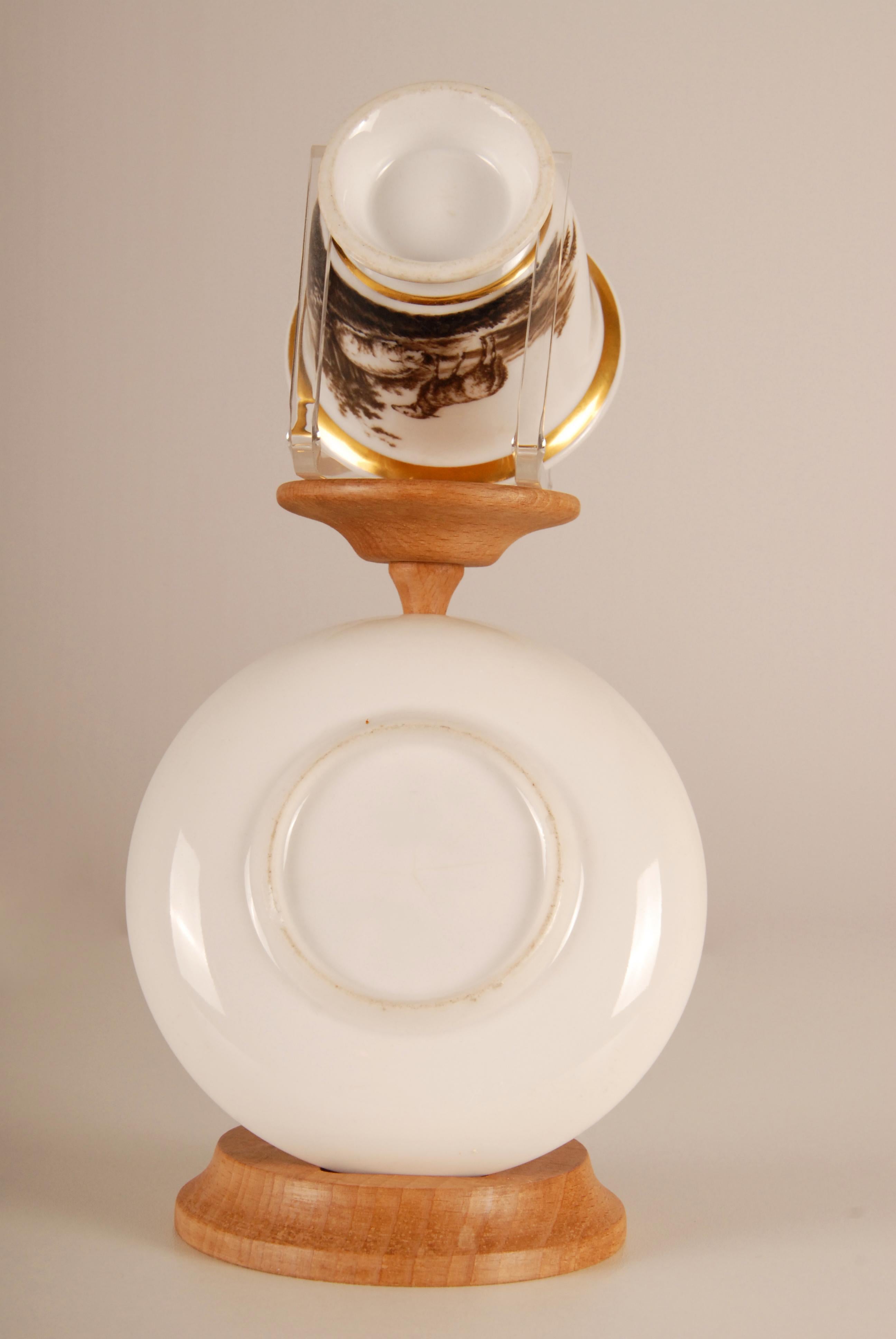 19ème siècle Paris Porcelaine Cabinet Coupe grissaile moutons scène pastorale Rococo en vente 3