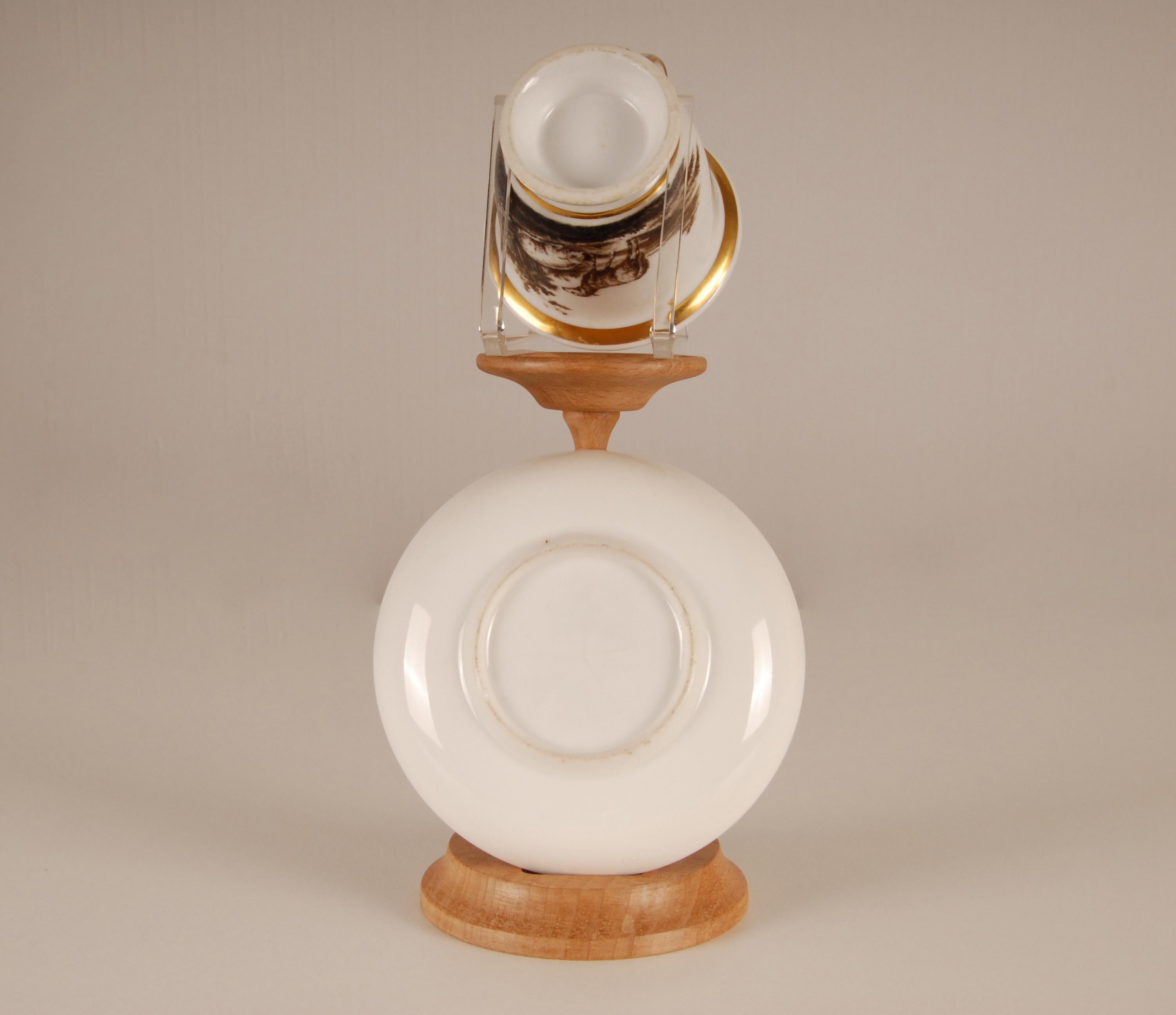 19ème siècle Paris Porcelaine Cabinet Coupe grissaile moutons scène pastorale Rococo en vente 2