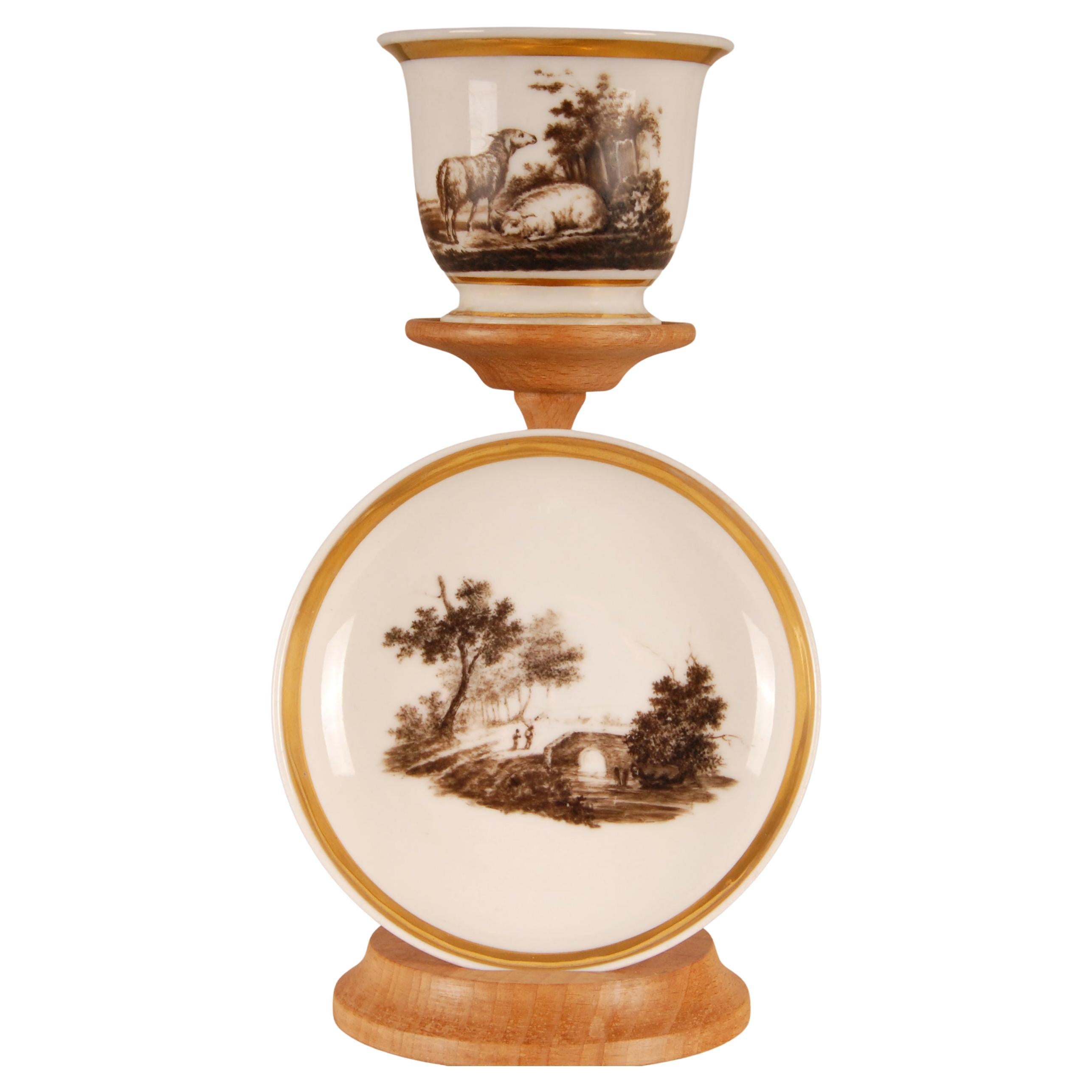 19ème siècle Paris Porcelaine Cabinet Coupe grissaile moutons scène pastorale Rococo en vente