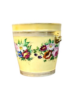 19th Century Paris Porcelain Cache-Pot with Hand-Painted Flowers