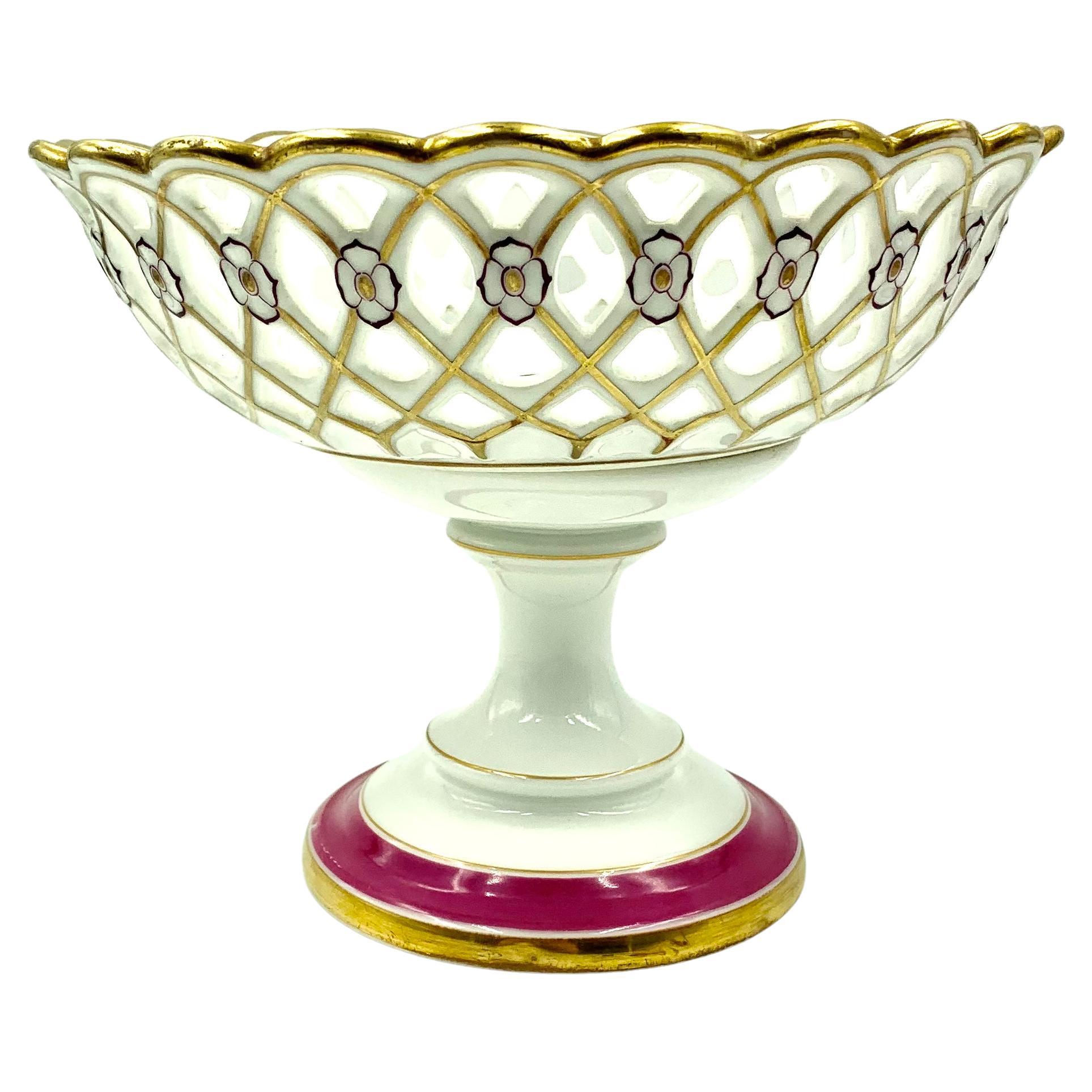 19th Century Paris Porcelain Reticulated Gold, Pink Neoclassical Centerpiece