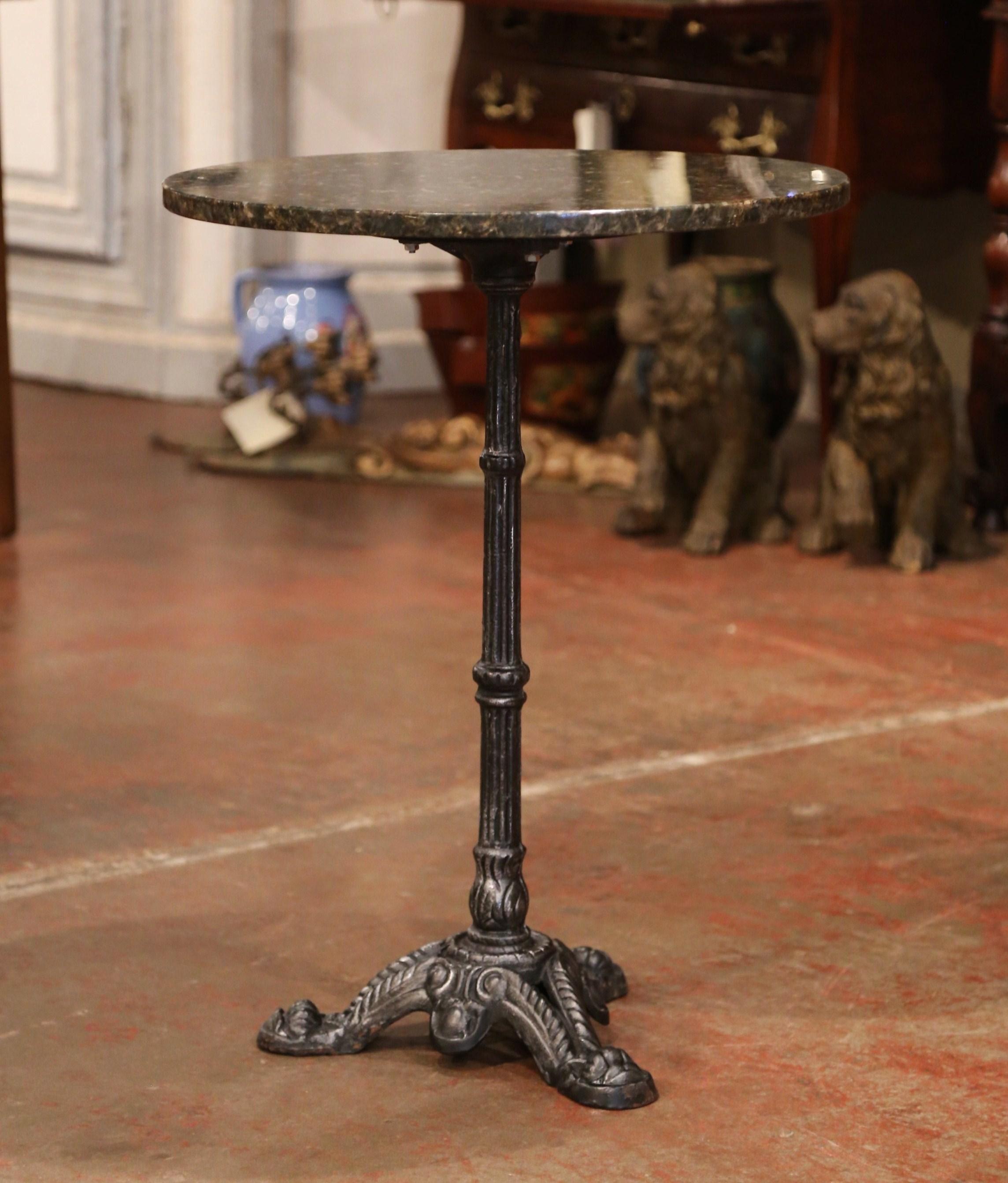 Hand-Crafted 19th Century Parisian Iron Bistrot Pedestal Table with Black Marble Top