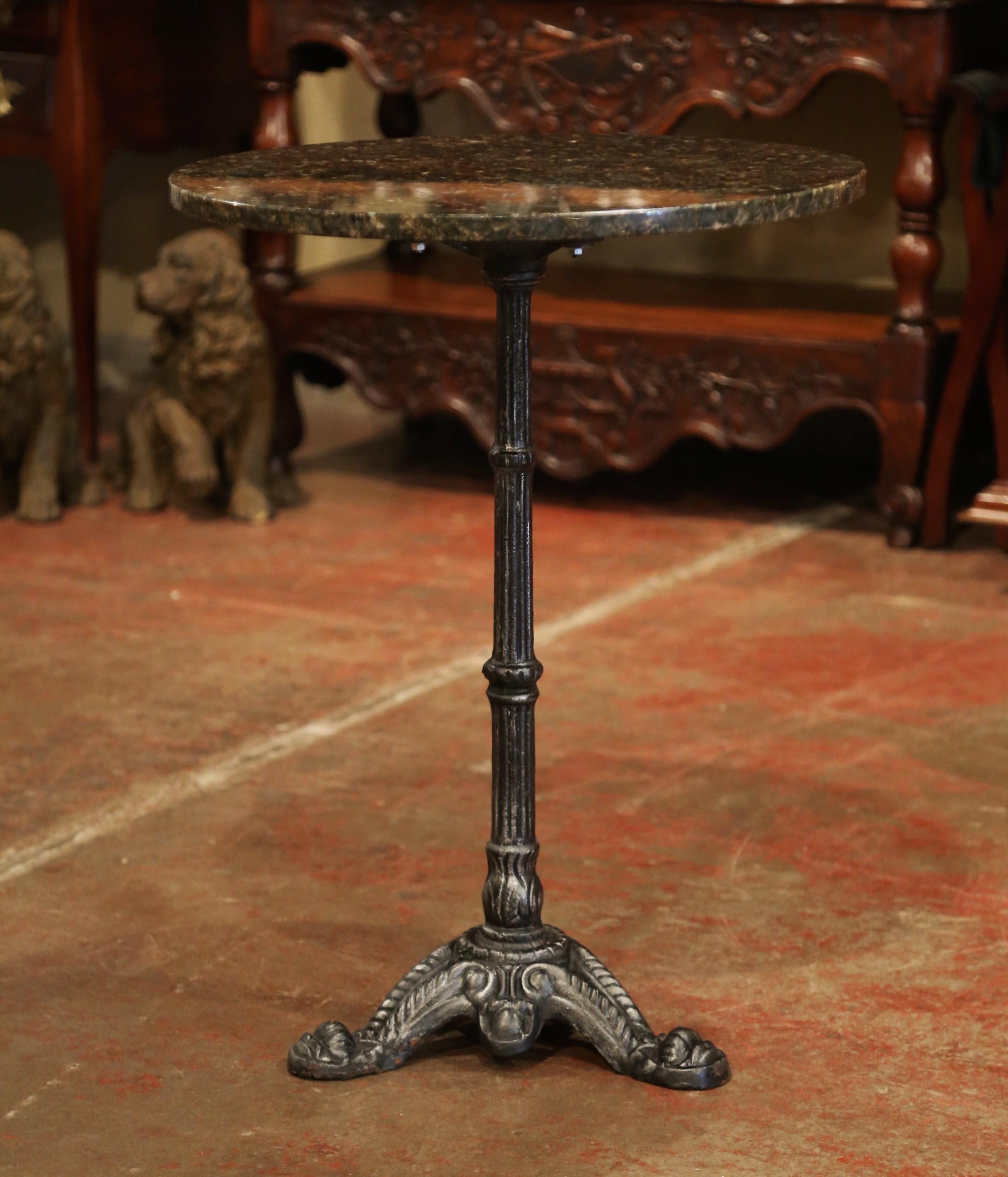 19th Century Parisian Iron Bistrot Pedestal Table with Black Marble Top In Excellent Condition In Dallas, TX